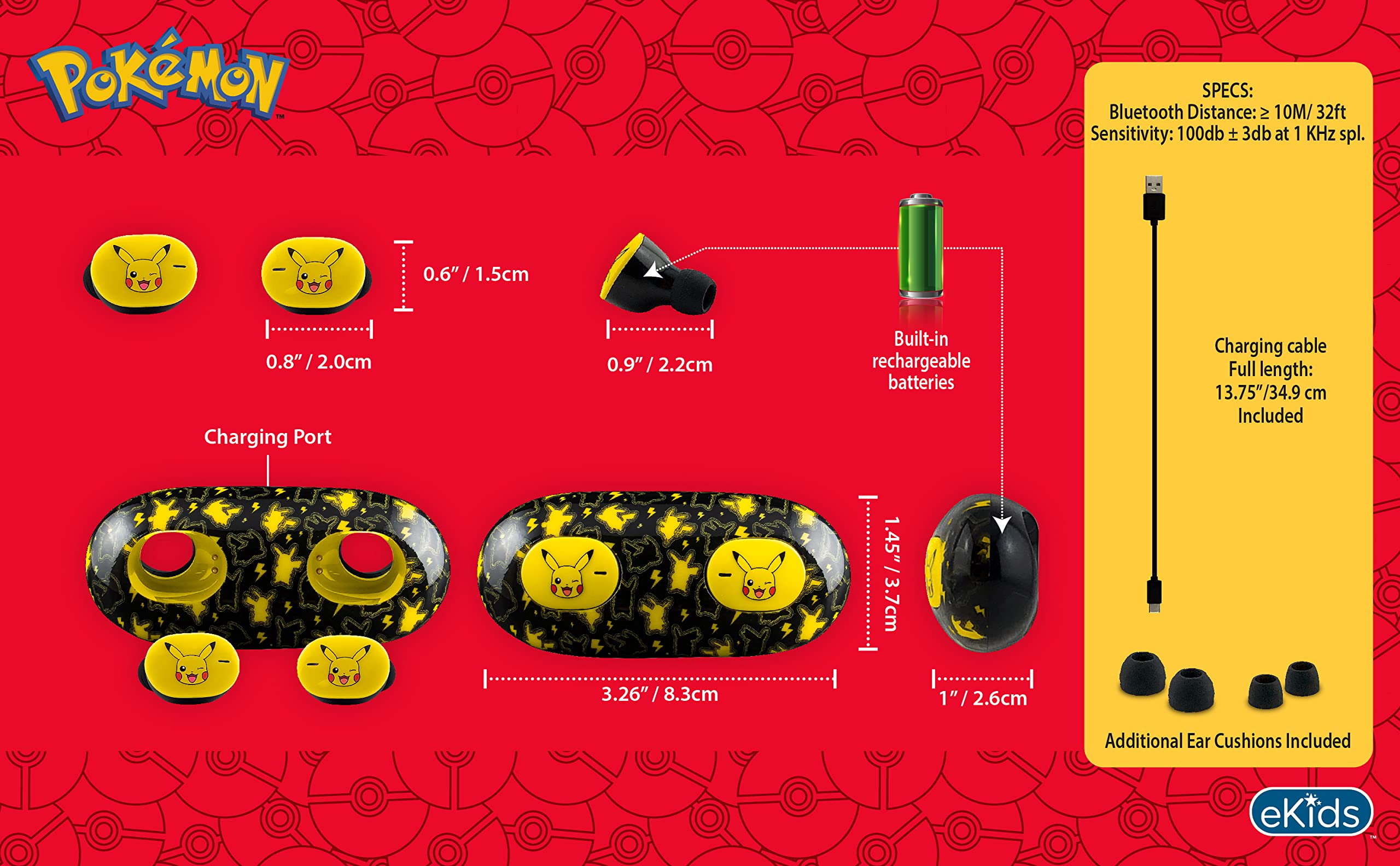 Foto 6 pulgar | Venta Internacional - Auriculares Inalámbricos Ekids Pokemon Con Micrófono Para Niños