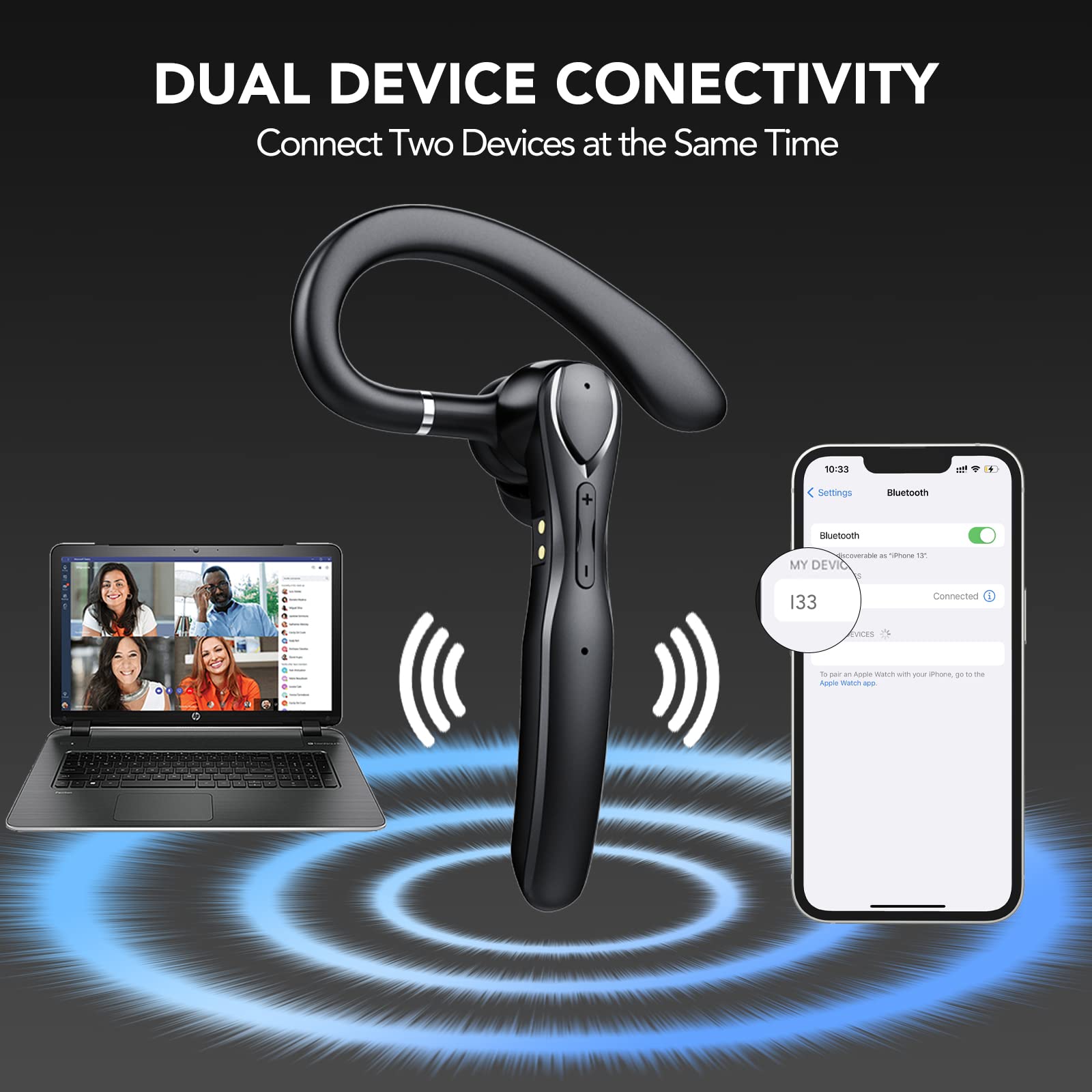 Foto 7 pulgar | Audífonos In Ear Cascho Negros con Bluetooth-Venta Internacional