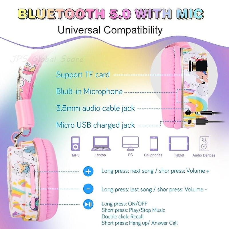 Foto 5 pulgar | Venta Internacional - Auriculares Inalámbricos Rainbow Unicorn Para Niños Y Niñas Con Micrófono