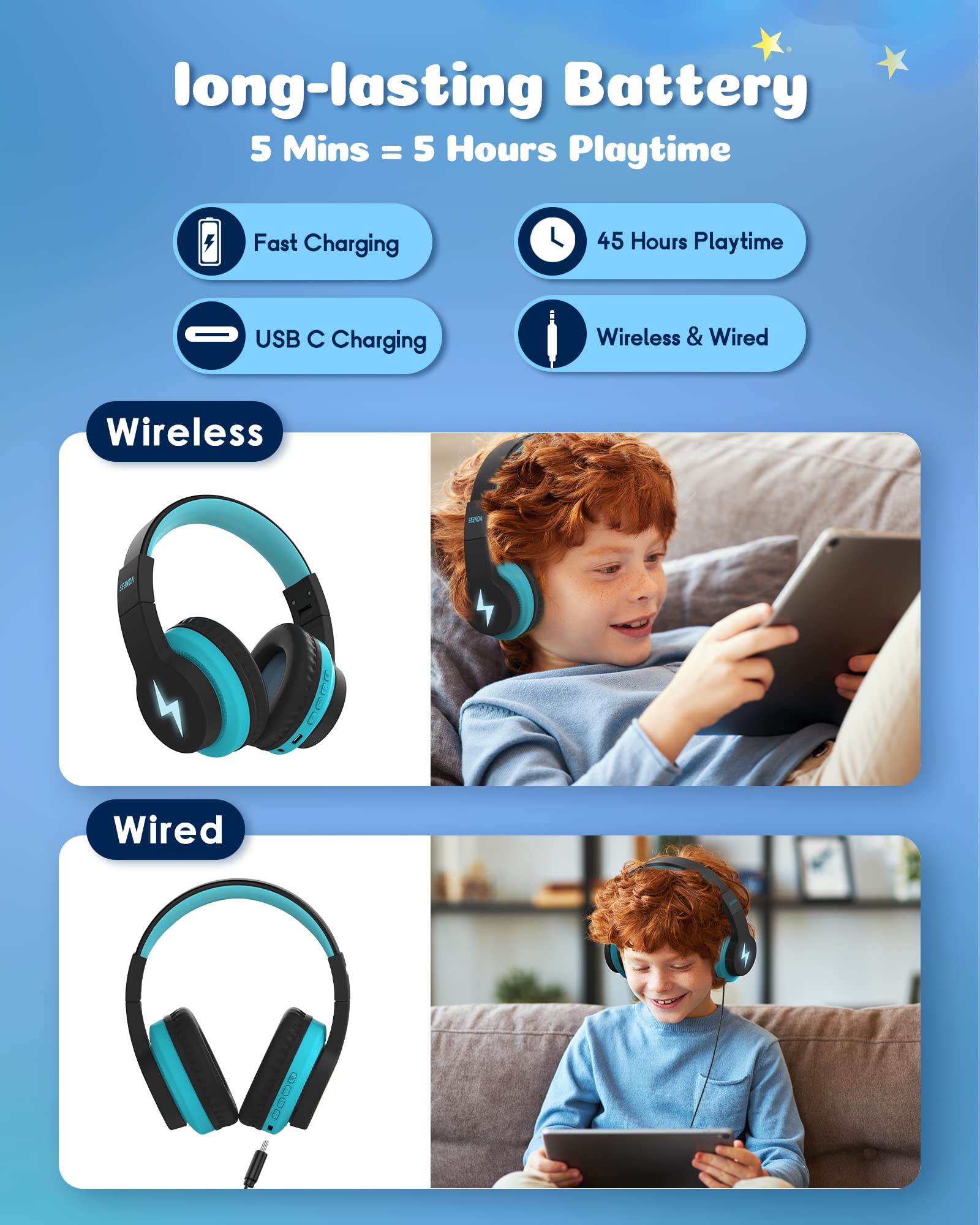 Foto 4 pulgar | Venta Internacional - Auriculares Bluetooth Seenda Kids Over Ear 45 H Playtime