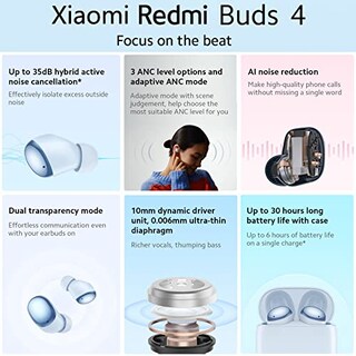 Foto 2 | Auriculares Inalámbricos Xiaomi Redmi Buds 4 ANC Bluetooth 5.2 Blancos