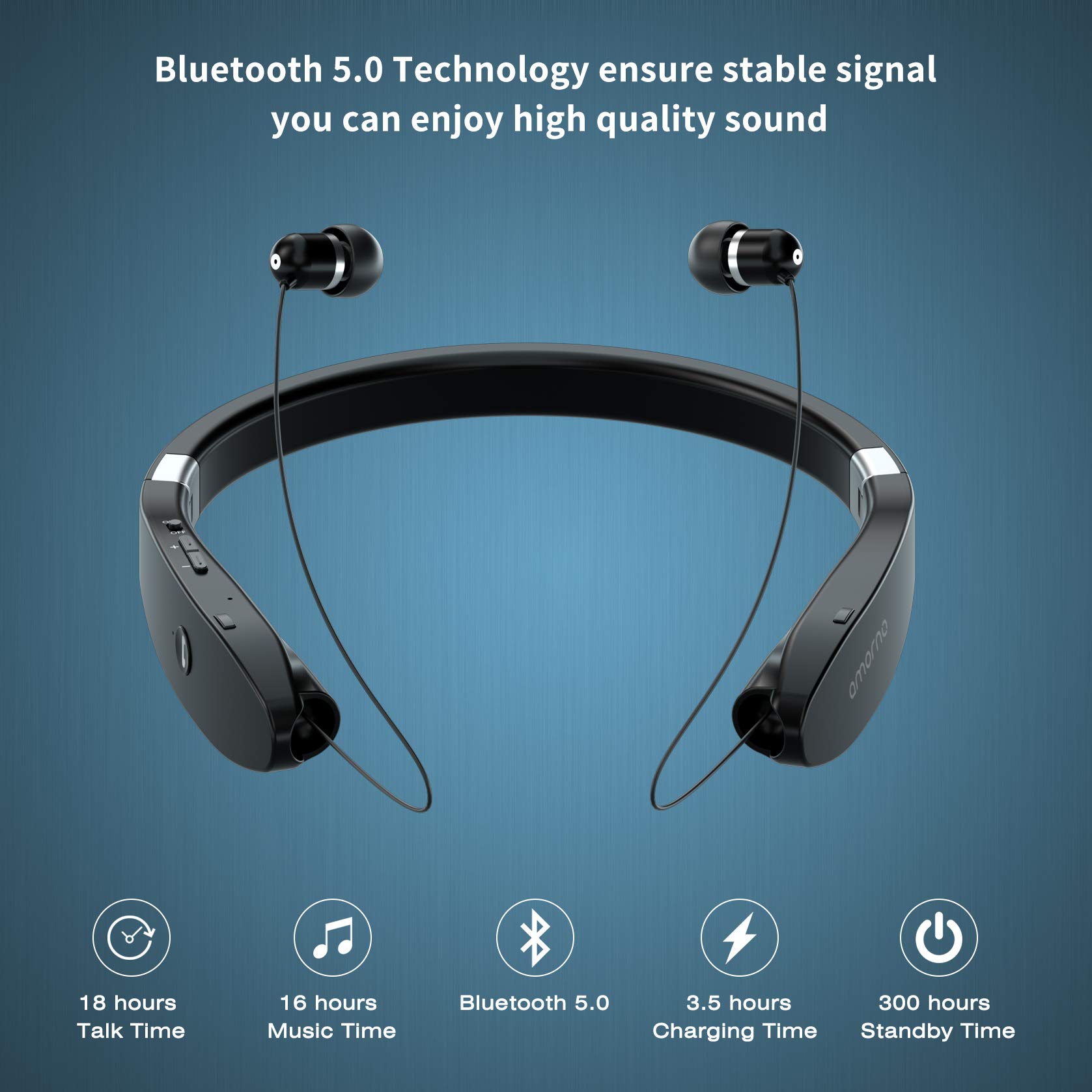 Foto 4 pulgar | Auriculares Bluetooth Amorno Banda Plegable para el Cuello con Micrófono Retráctil - Venta Internacional