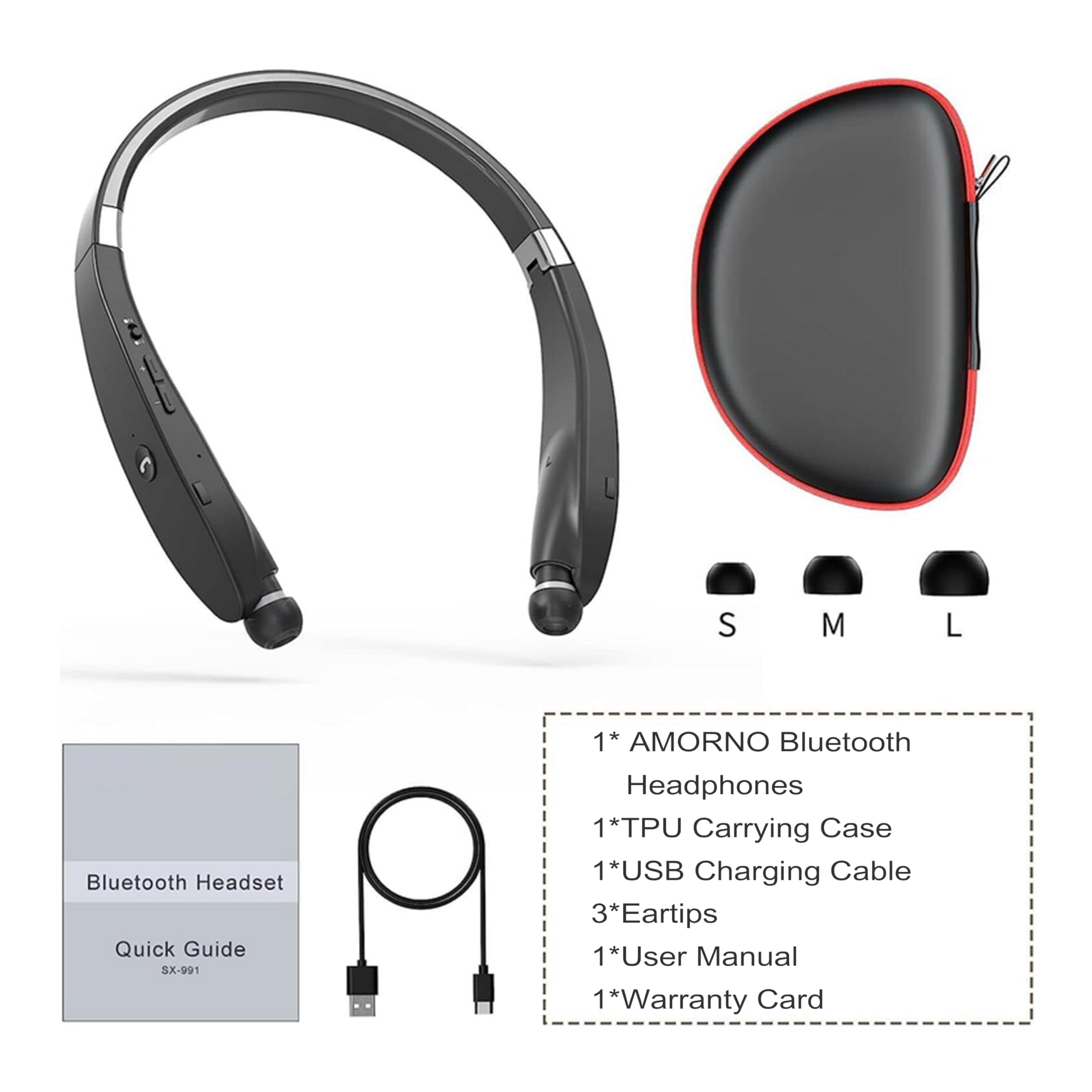 Foto 8 pulgar | Auriculares Bluetooth Amorno Banda Plegable para el Cuello con Micrófono Retráctil - Venta Internacional