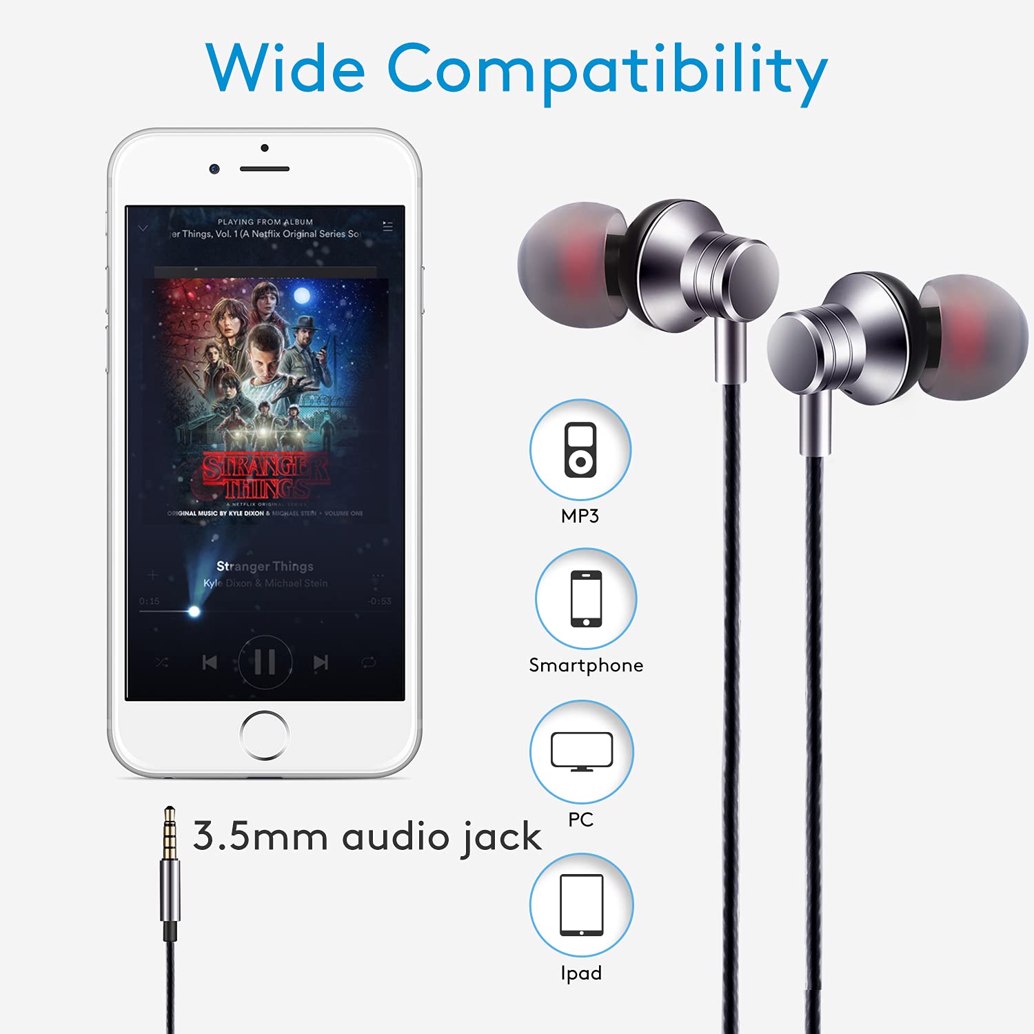 Foto 4 pulgar | Auriculares Con Cable Empsun Con Micrófono Plateados - Venta Internacional.