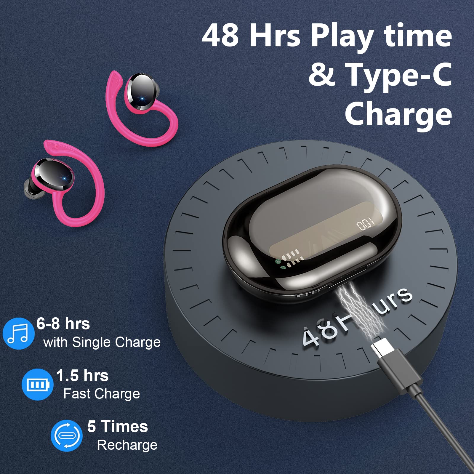 Foto 6 pulgar | Auriculares Inalámbricos Dascert Sport Bluetooth 5.3 Con Ganchos Ip7 - Venta Internacional