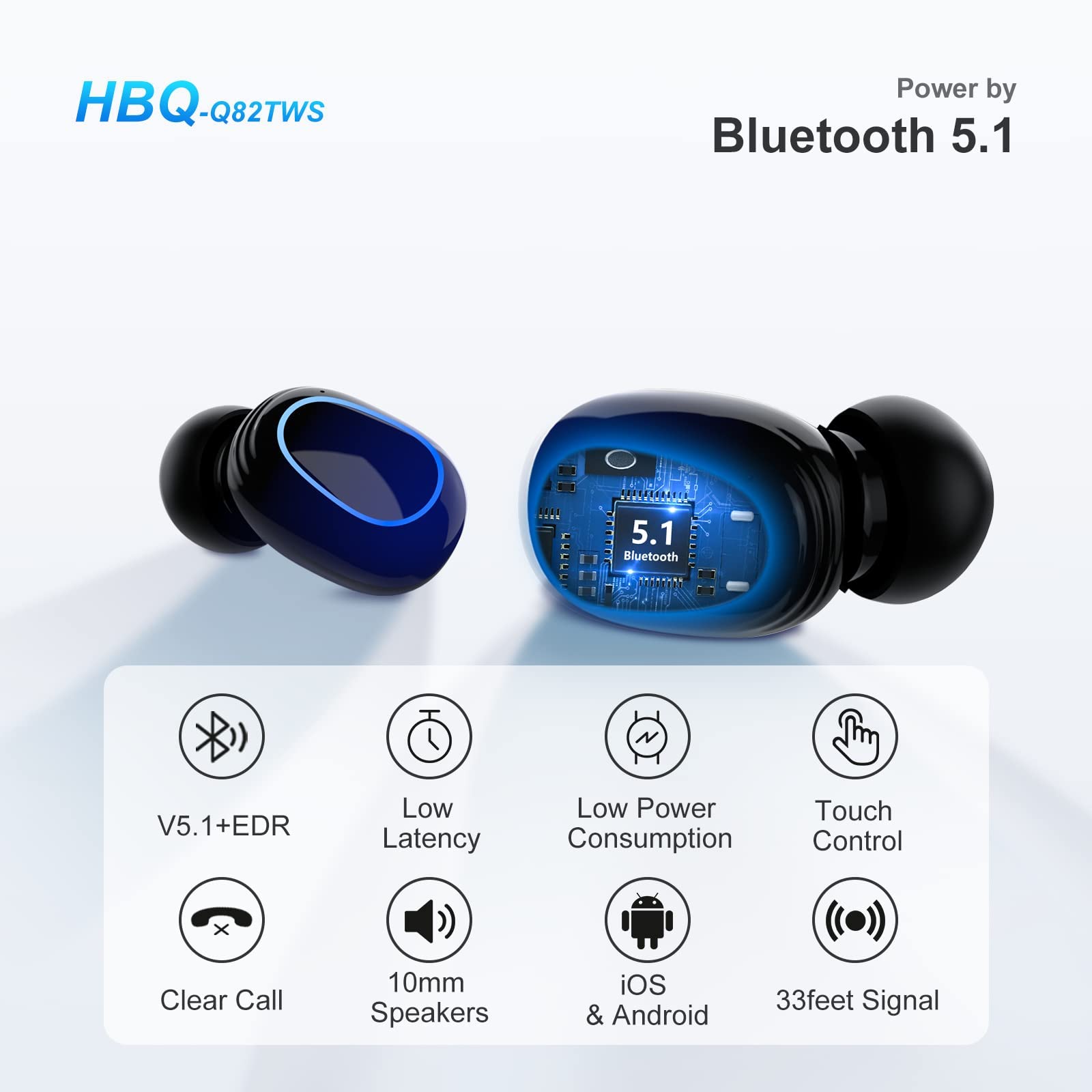 Foto 3 pulgar | Auriculares Bluetooth Kinganda True Wireless Auriculares Azules - Venta Internacional