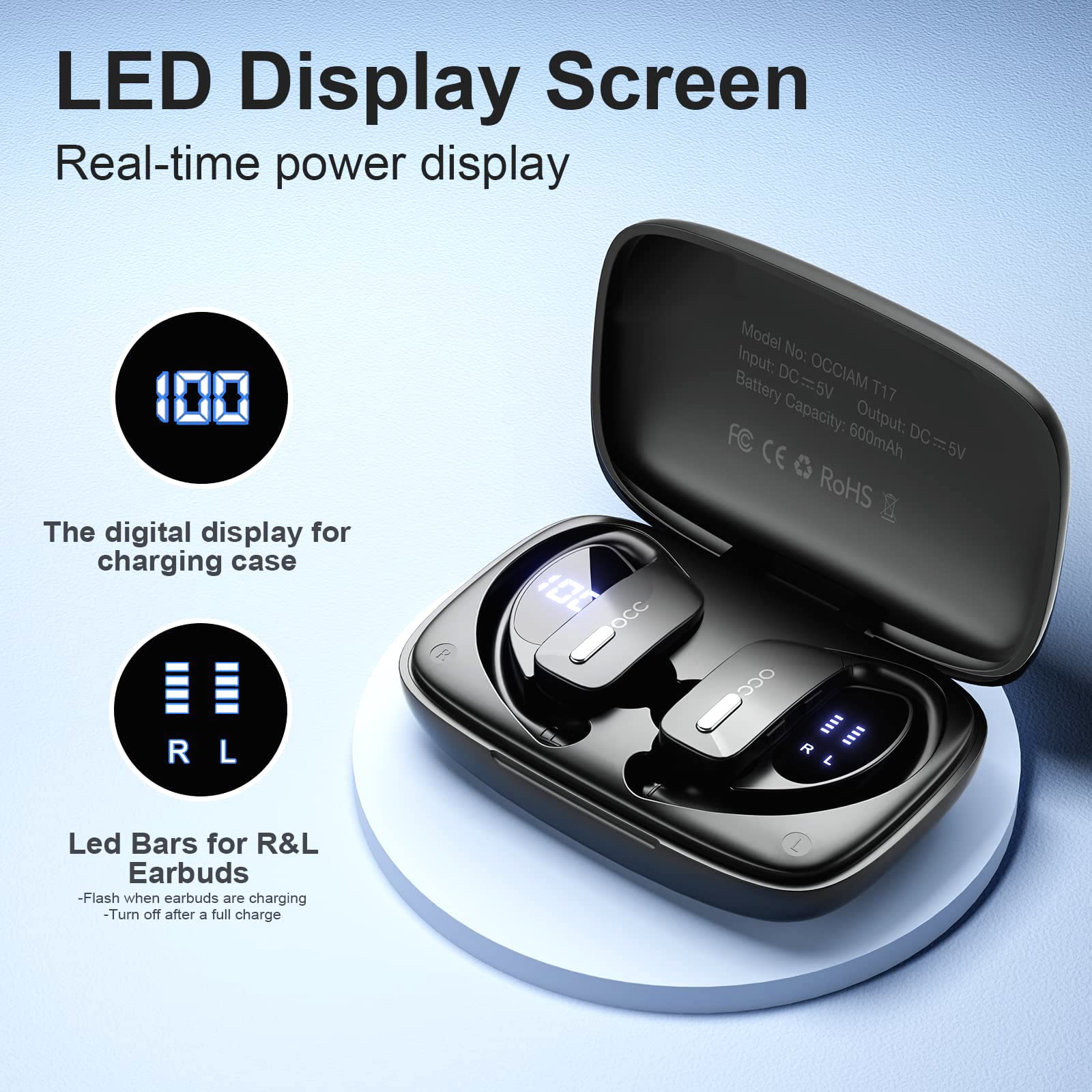 Foto 4 pulgar | Auriculares Inalámbricos Occiam T17 Bluetooth Negros - Venta Internacional