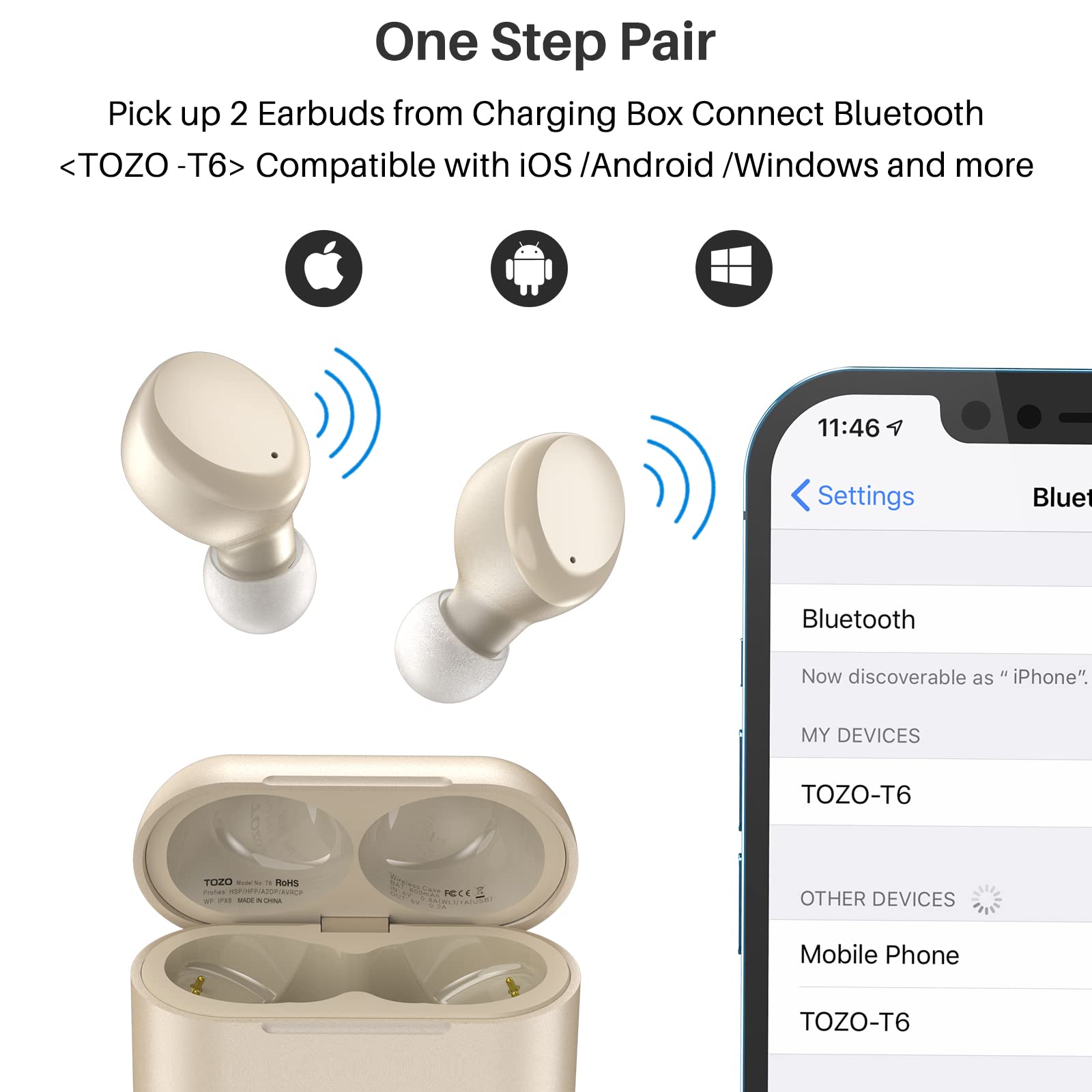 Foto 5 pulgar | Auriculares Inalámbricos Tozo T6 Bluetooth 5.3 Con Carga Inalámbrica - Venta Internacional.