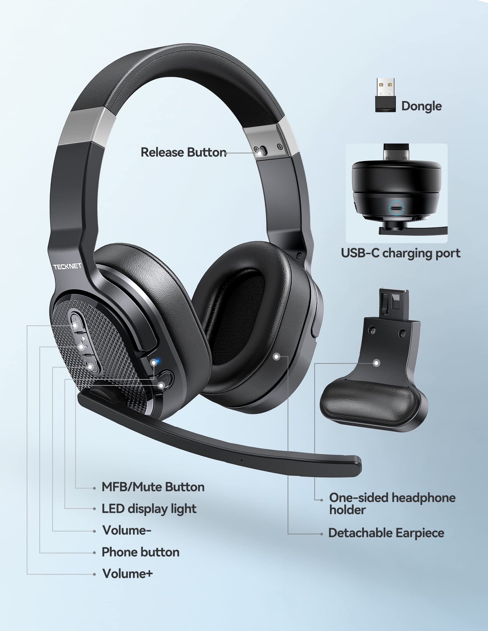 Foto 7 pulgar | Auriculares Bluetooth Trucker Tecknet de Una o Dos Orejas - Venta Internacional