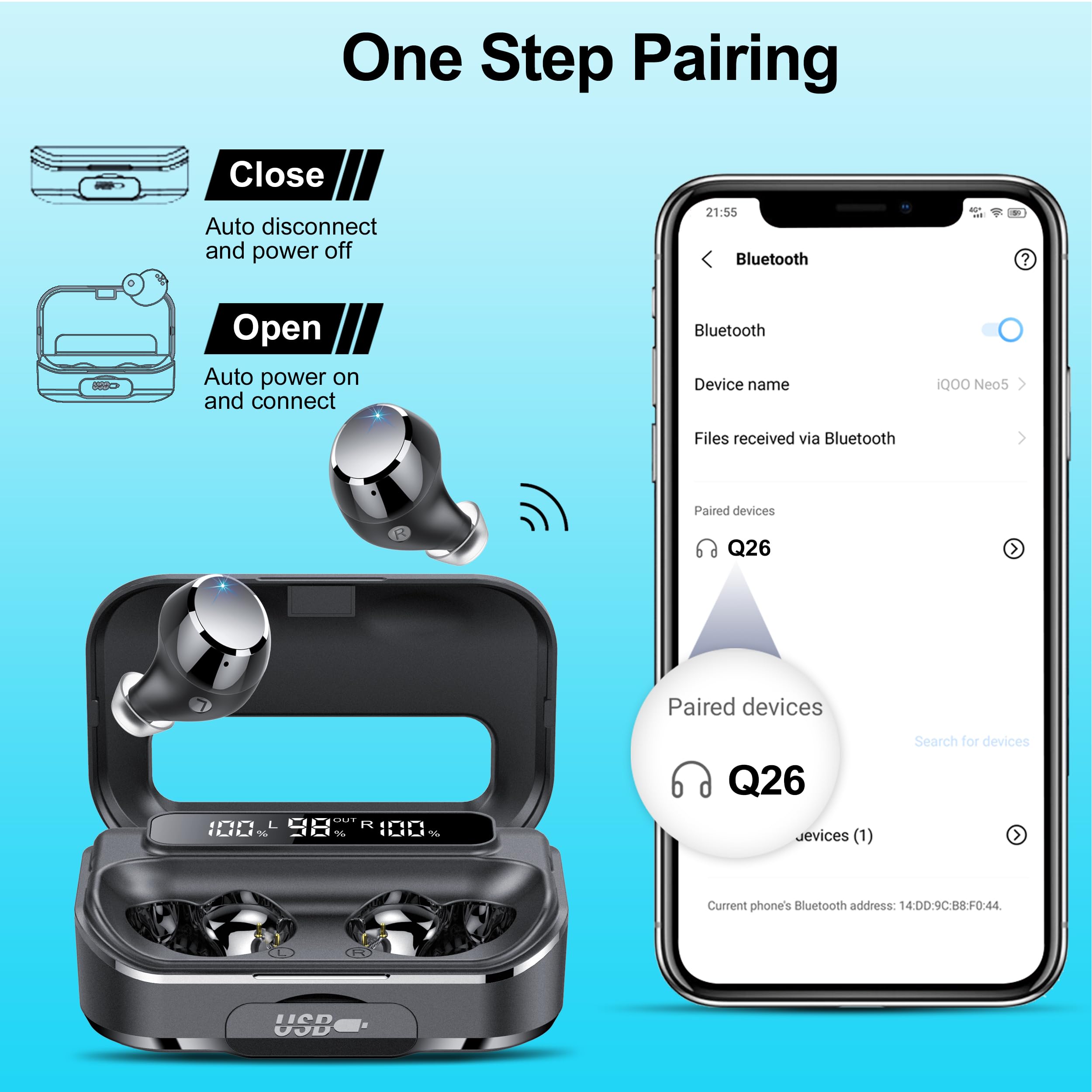 Foto 7 pulgar | Auriculares Inalámbricos Bluetooth Wekily Q26 108h Playtime Con Funda - Venta Internacional