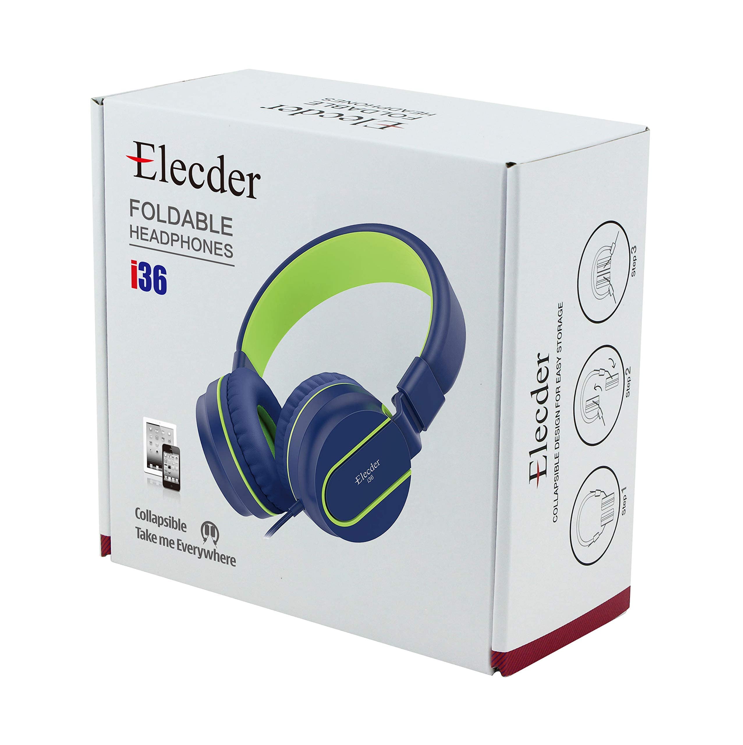 Foto 7 pulgar | Auriculares Elecder I36 Plegables en la Oreja Azul y Verde para Niños - Venta Internacional