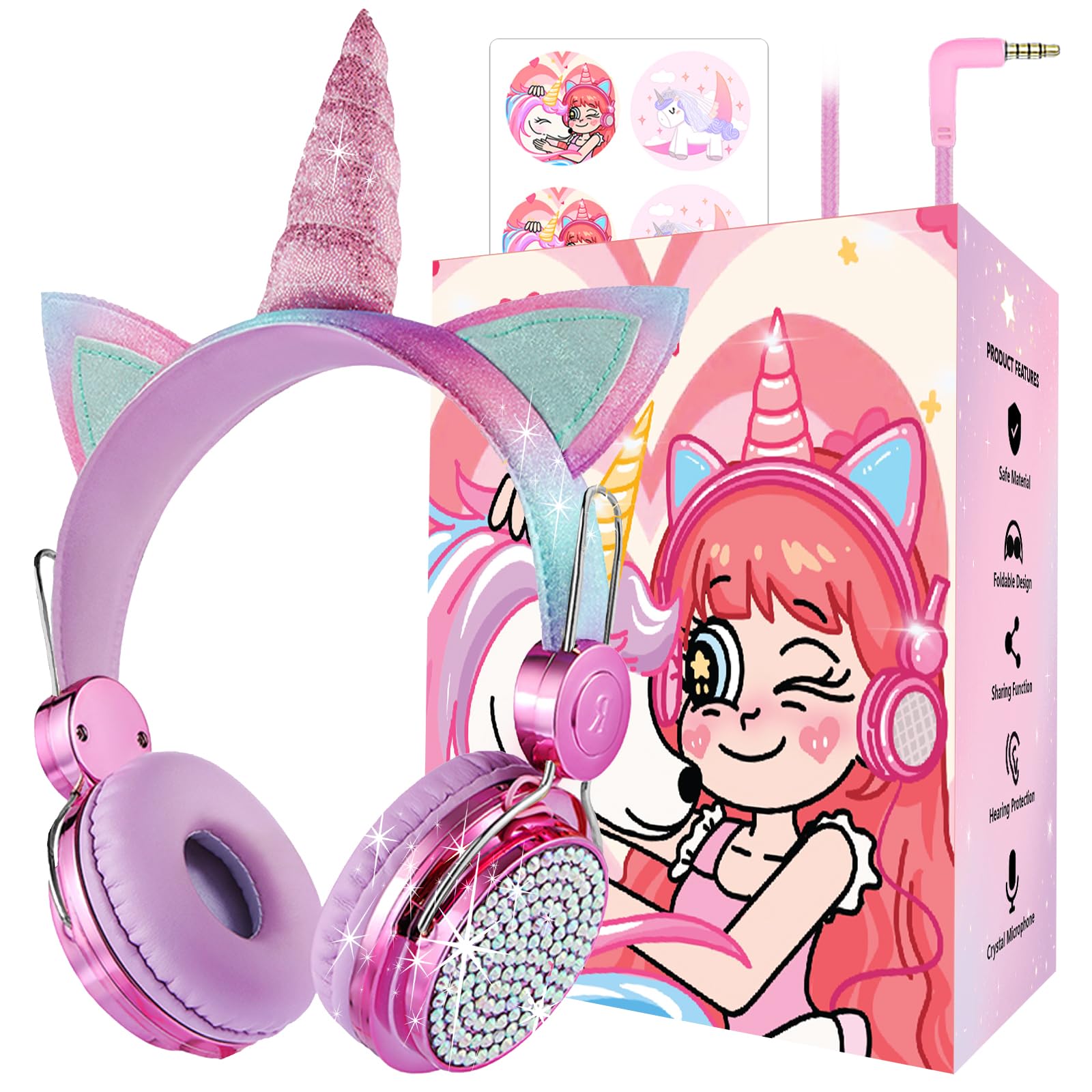 Auriculares Charlxee Kids Unicorns Con Micrófono, Volumen Limitado 95d - Venta Internacional.