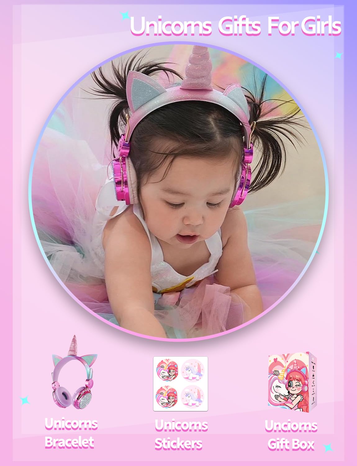 Foto 6 pulgar | Auriculares Charlxee Kids Unicorns Con Micrófono, Volumen Limitado 95d - Venta Internacional.