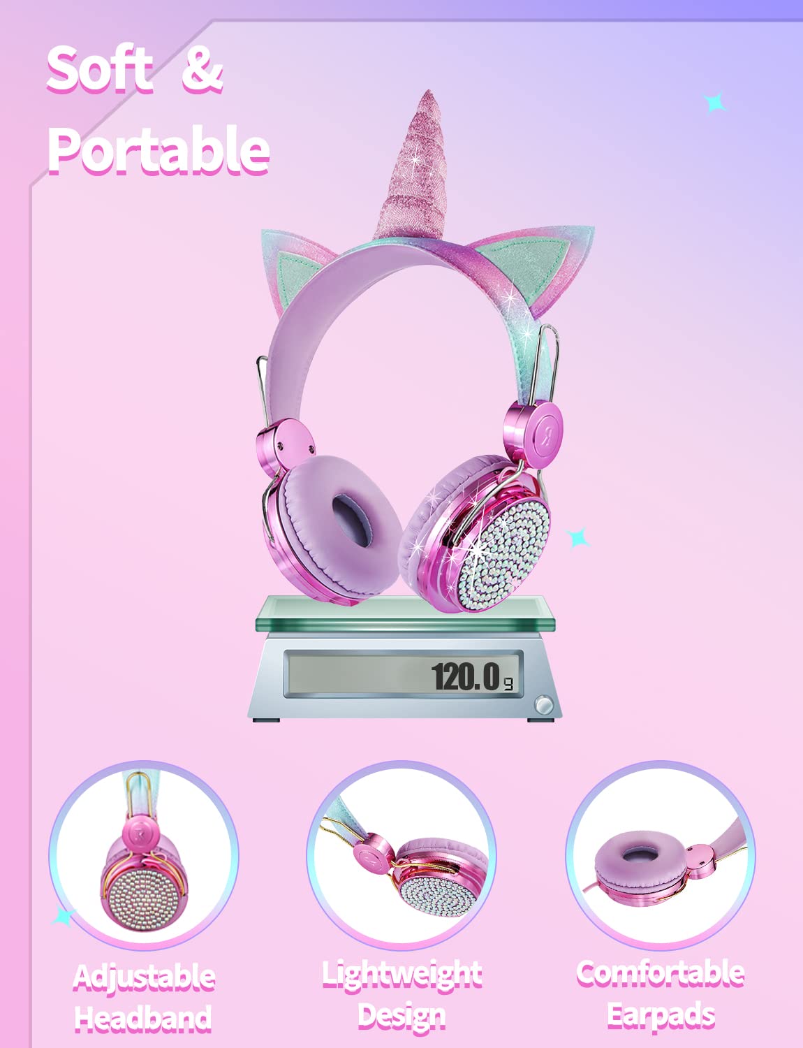 Foto 8 pulgar | Auriculares Charlxee Kids Unicorns Con Micrófono, Volumen Limitado 95d - Venta Internacional.