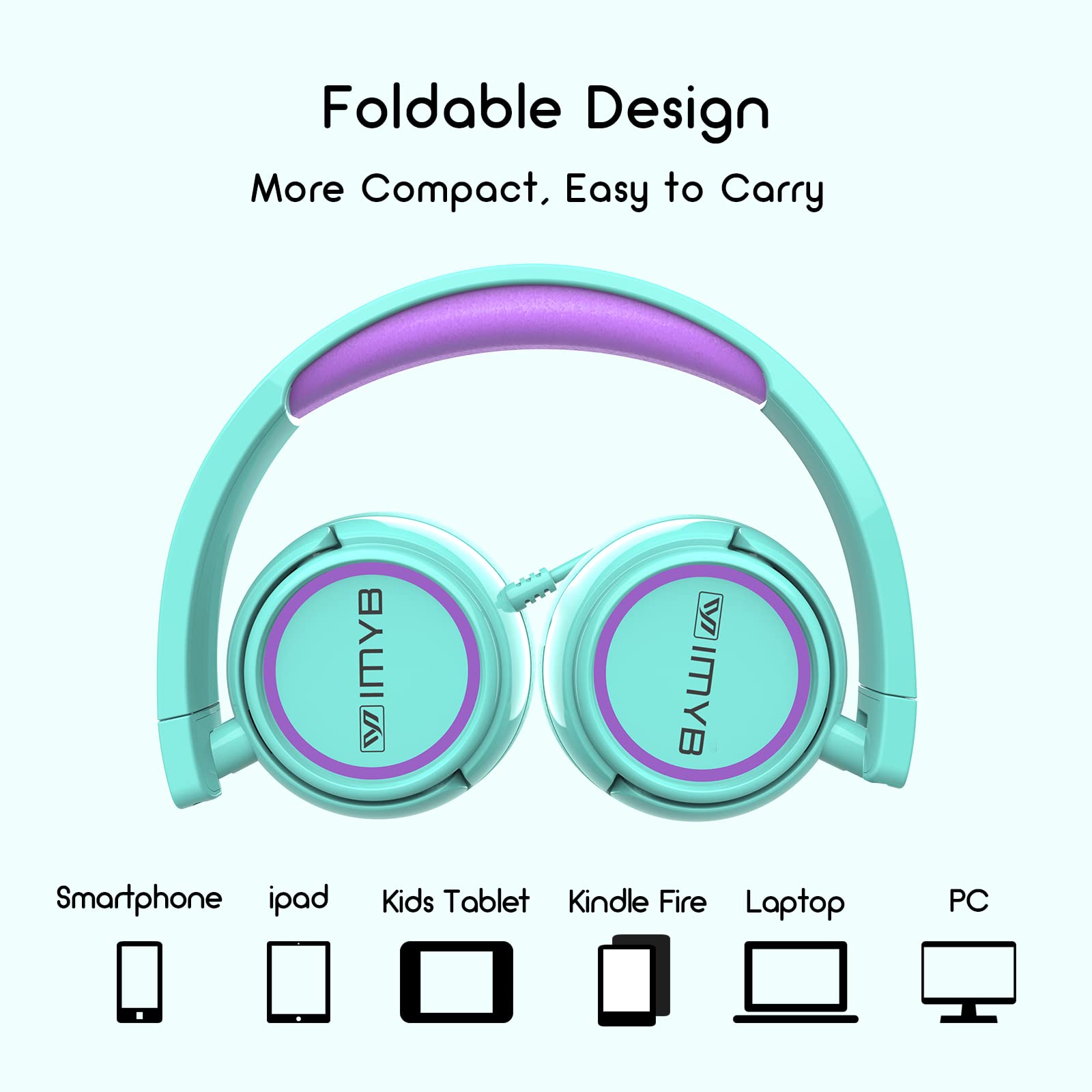 Foto 6 pulgar | Auriculares Imyb V1 Para Niños, Estéreo Con Cable, Plegables, Verdes - Venta Internacional.