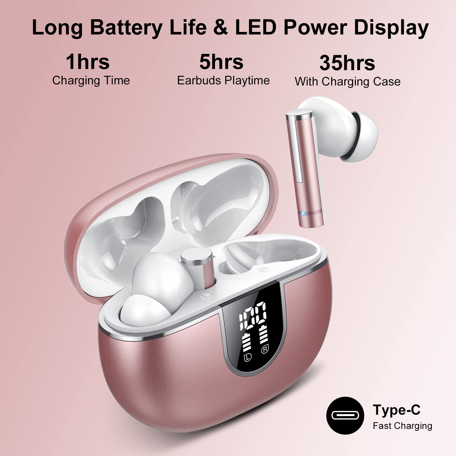 Foto 6 pulgar | Auriculares Inalámbricos Lekaby X35 Bluetooth 5.3 40 Horas Ip7 Rosa - Venta Internacional.