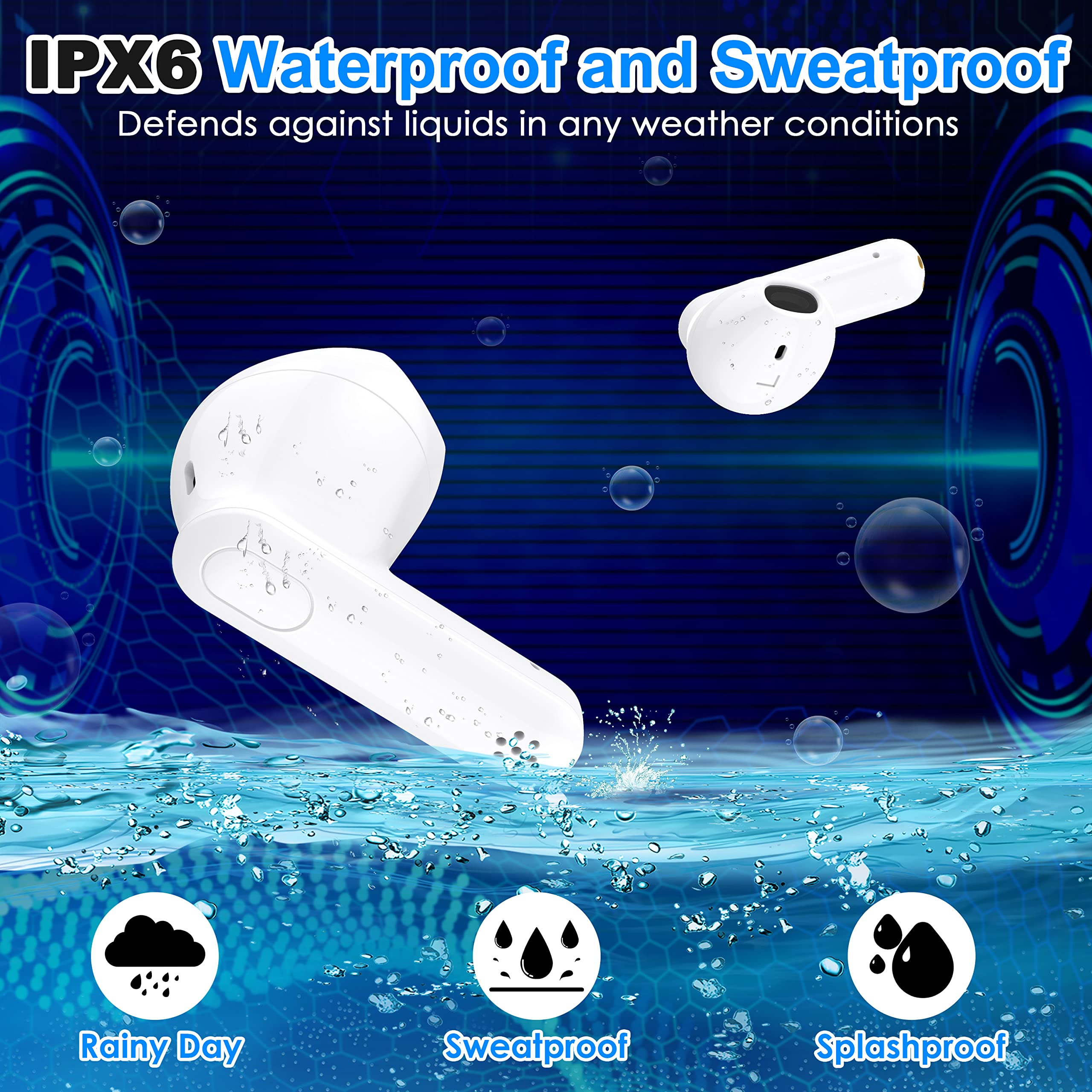 Foto 7 pulgar | Auriculares Inalámbricos Jrwaro Bluetooth 5.3 Hifi Stereo Ipx6 Blancos - Venta Internacional