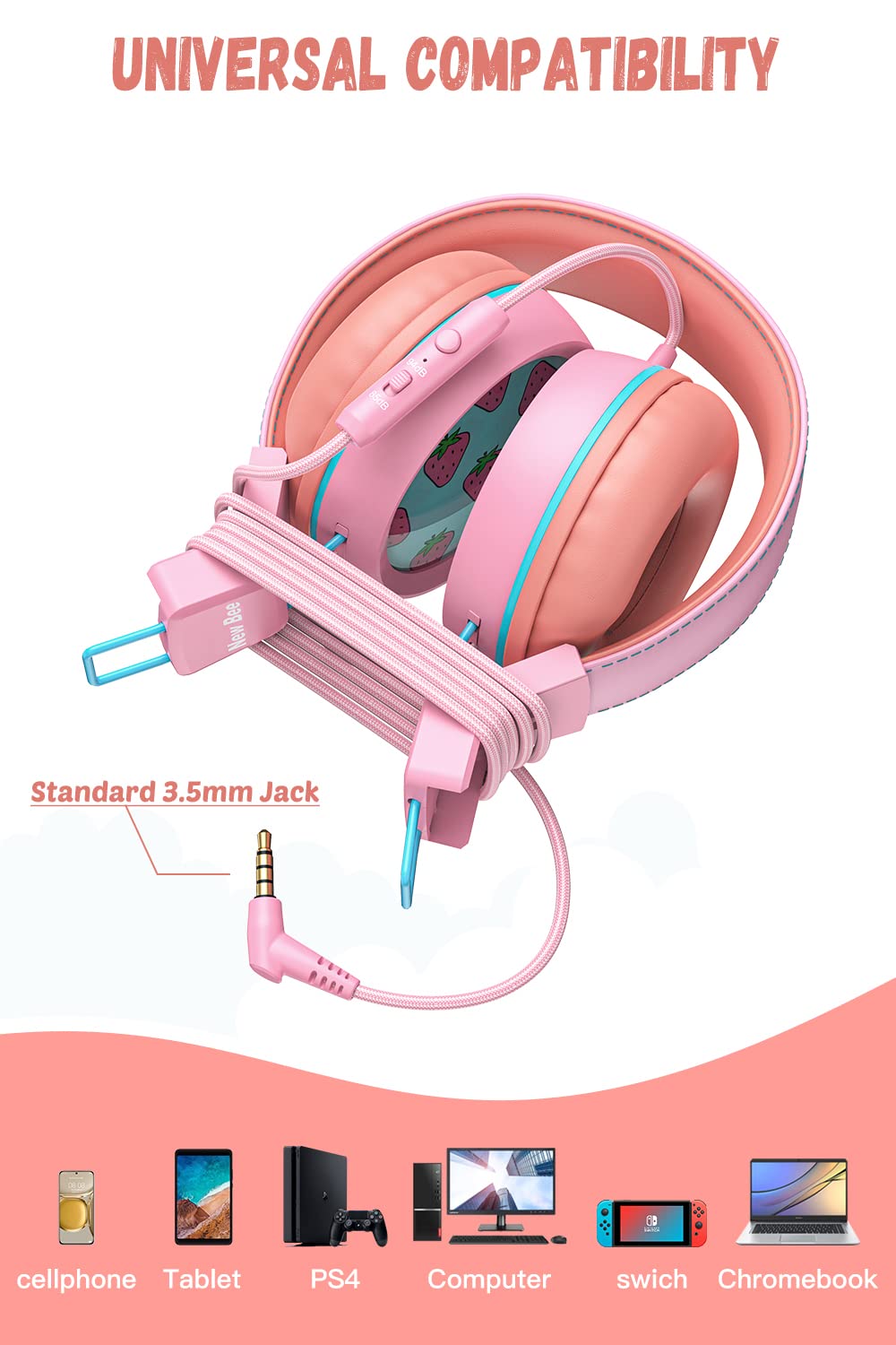 Foto 5 | Auriculares New Bee Kh20 Kids Con Micrófono De Volumen Limitado - Venta Internacional.