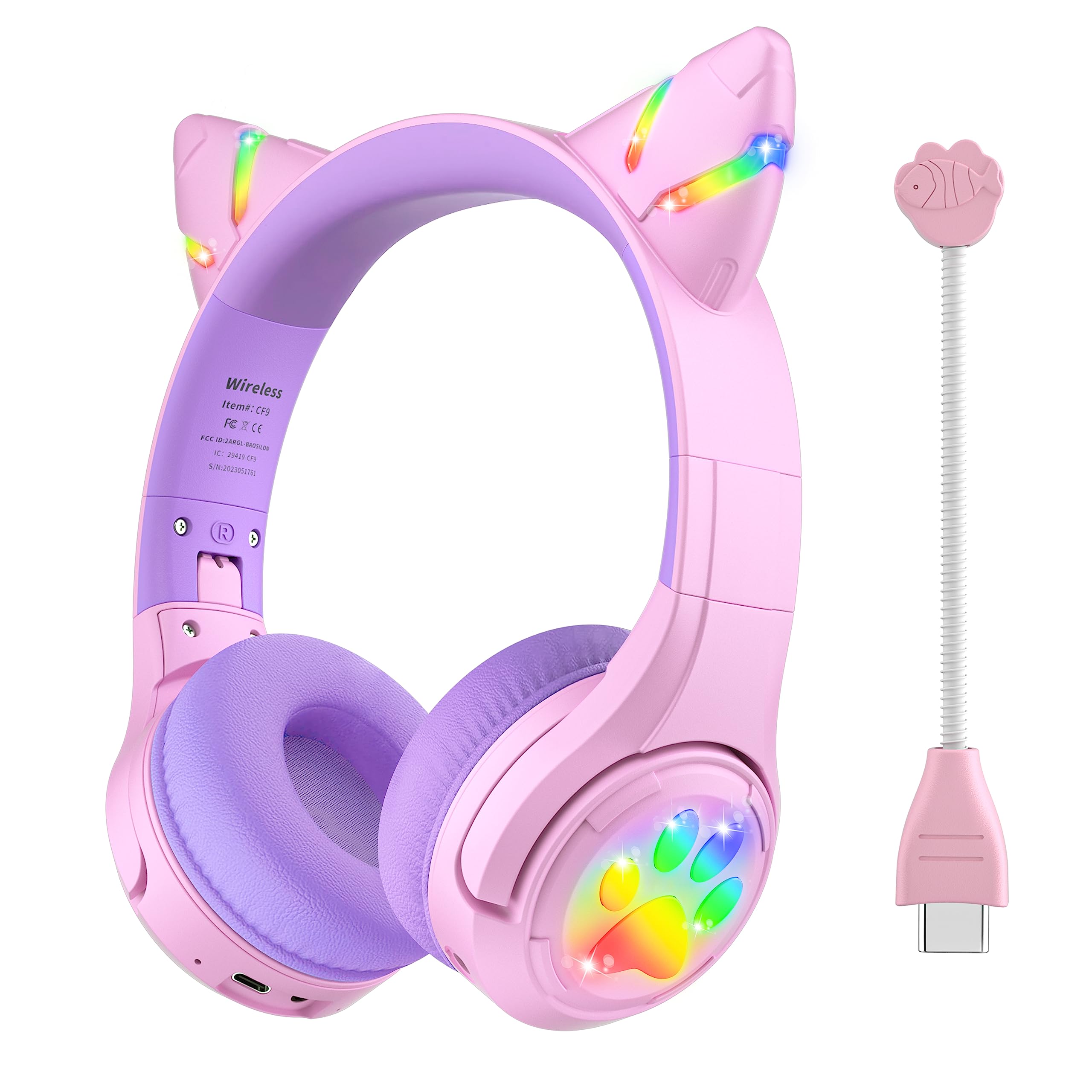 Foto 2 pulgar | Auriculares Bluetooth Riwbox Cf9 Cat Ear Kids Con Iluminación Led - Venta Internacional.