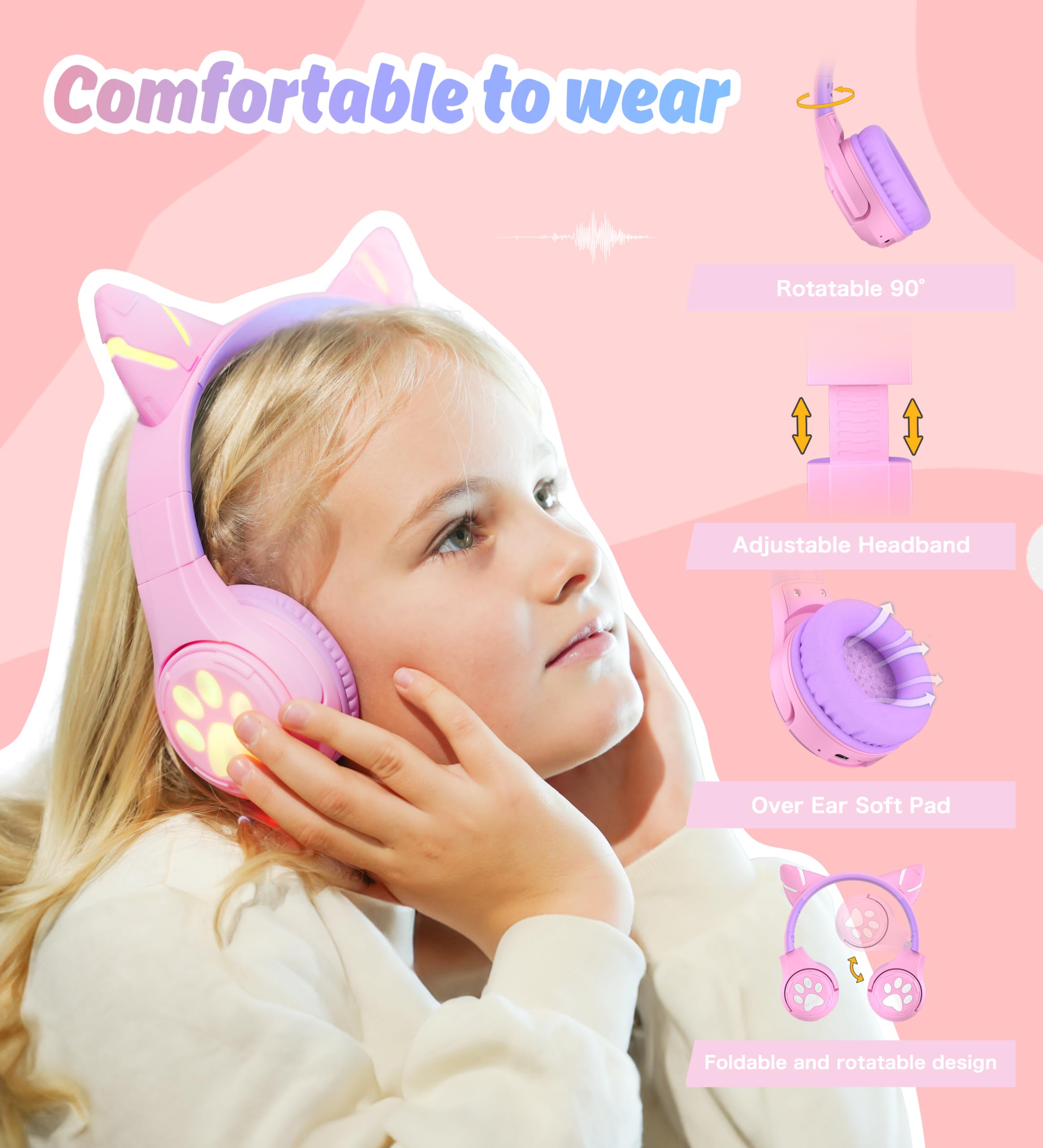 Foto 3 pulgar | Auriculares Bluetooth Riwbox Cf9 Cat Ear Kids Con Iluminación Led - Venta Internacional.