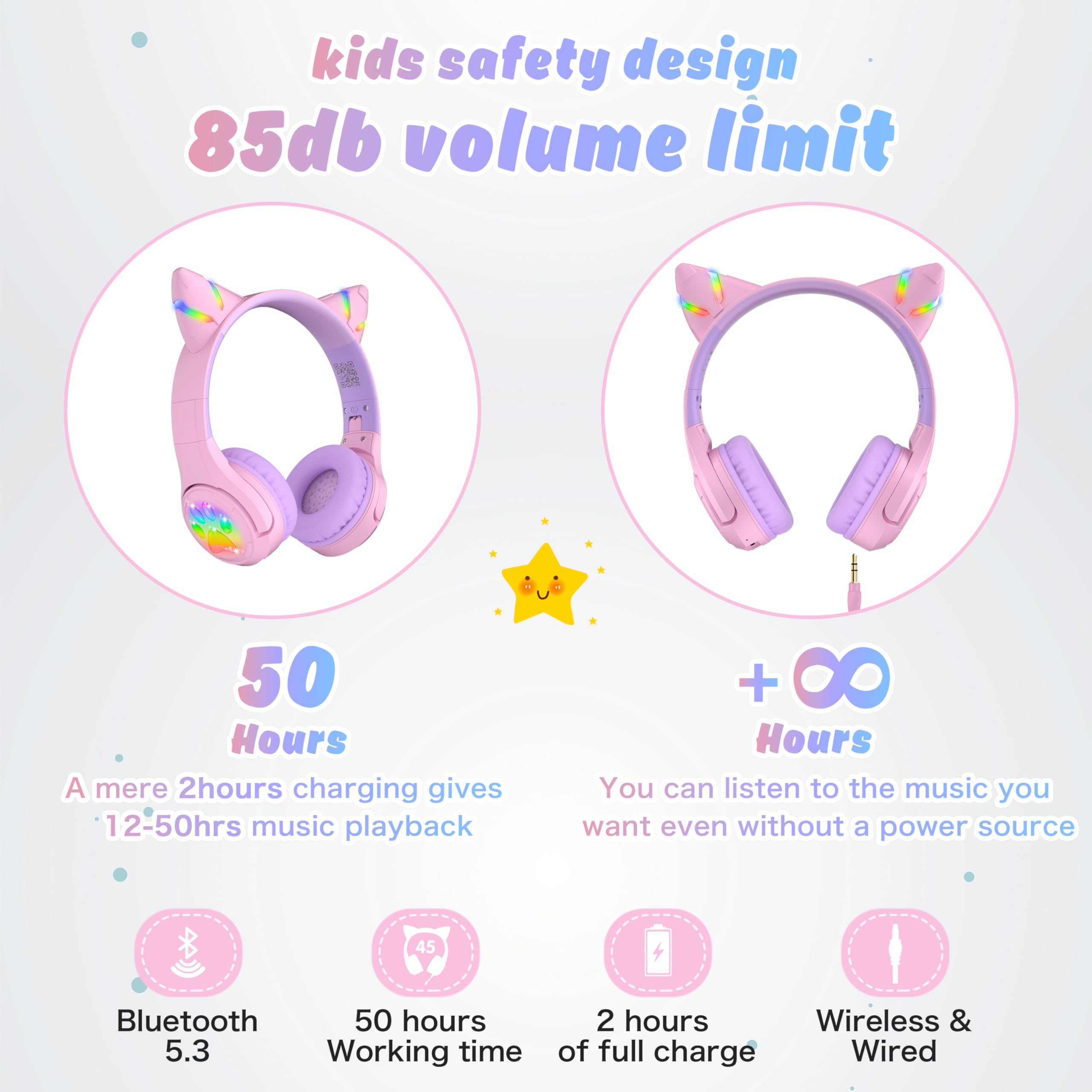 Foto 4 | Auriculares Bluetooth Riwbox Cf9 Cat Ear Kids Con Iluminación Led - Venta Internacional.