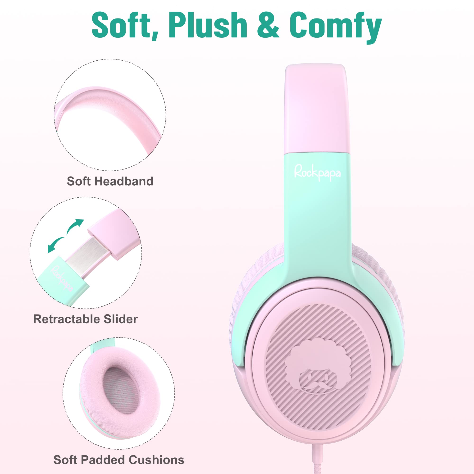 Foto 2 | Auriculares Rockpapa Share 1 Kids Con Cable Y Micrófono Rosa/gris - Venta Internacional.