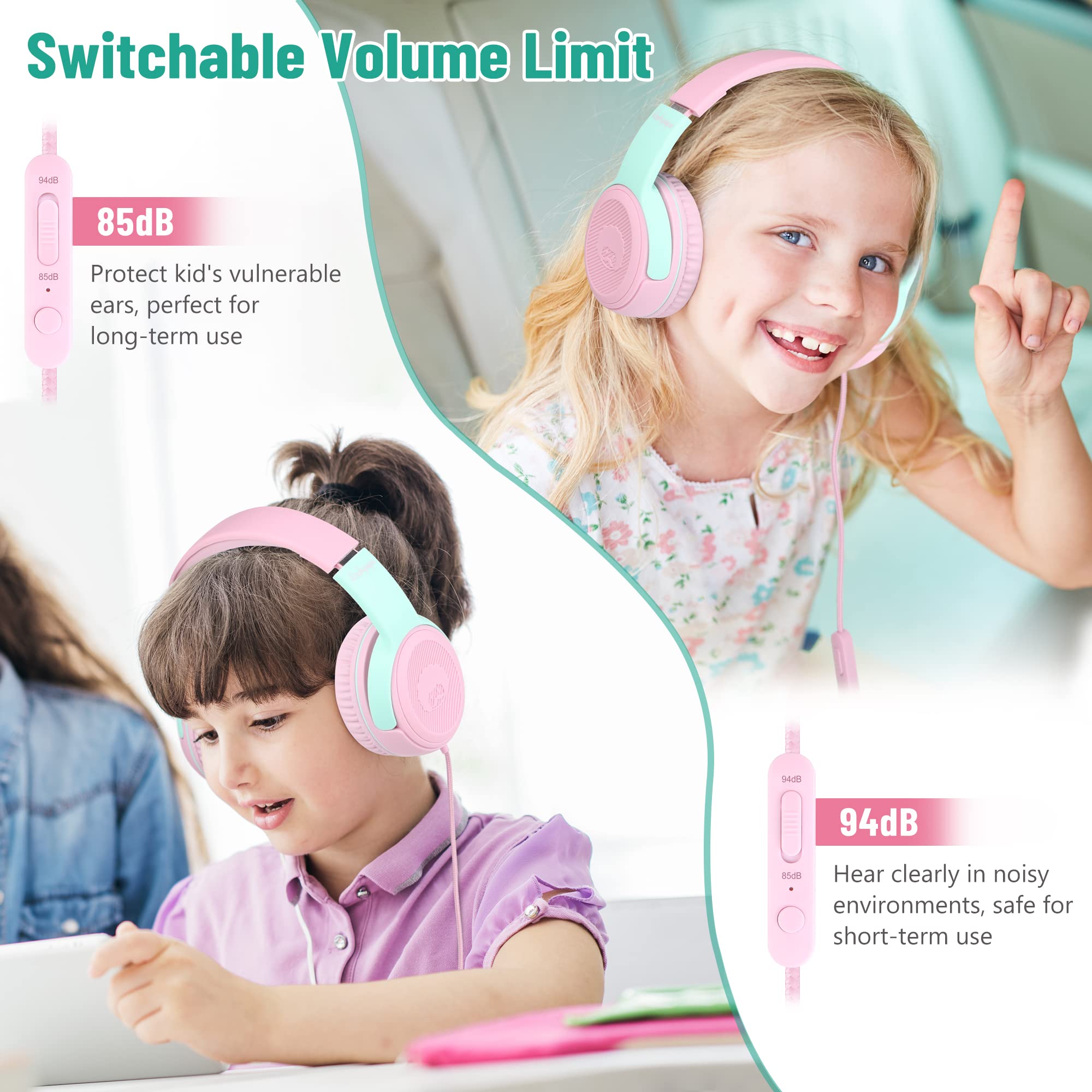 Foto 6 pulgar | Auriculares Rockpapa Share 1 Kids Con Cable Y Micrófono Rosa/gris - Venta Internacional.