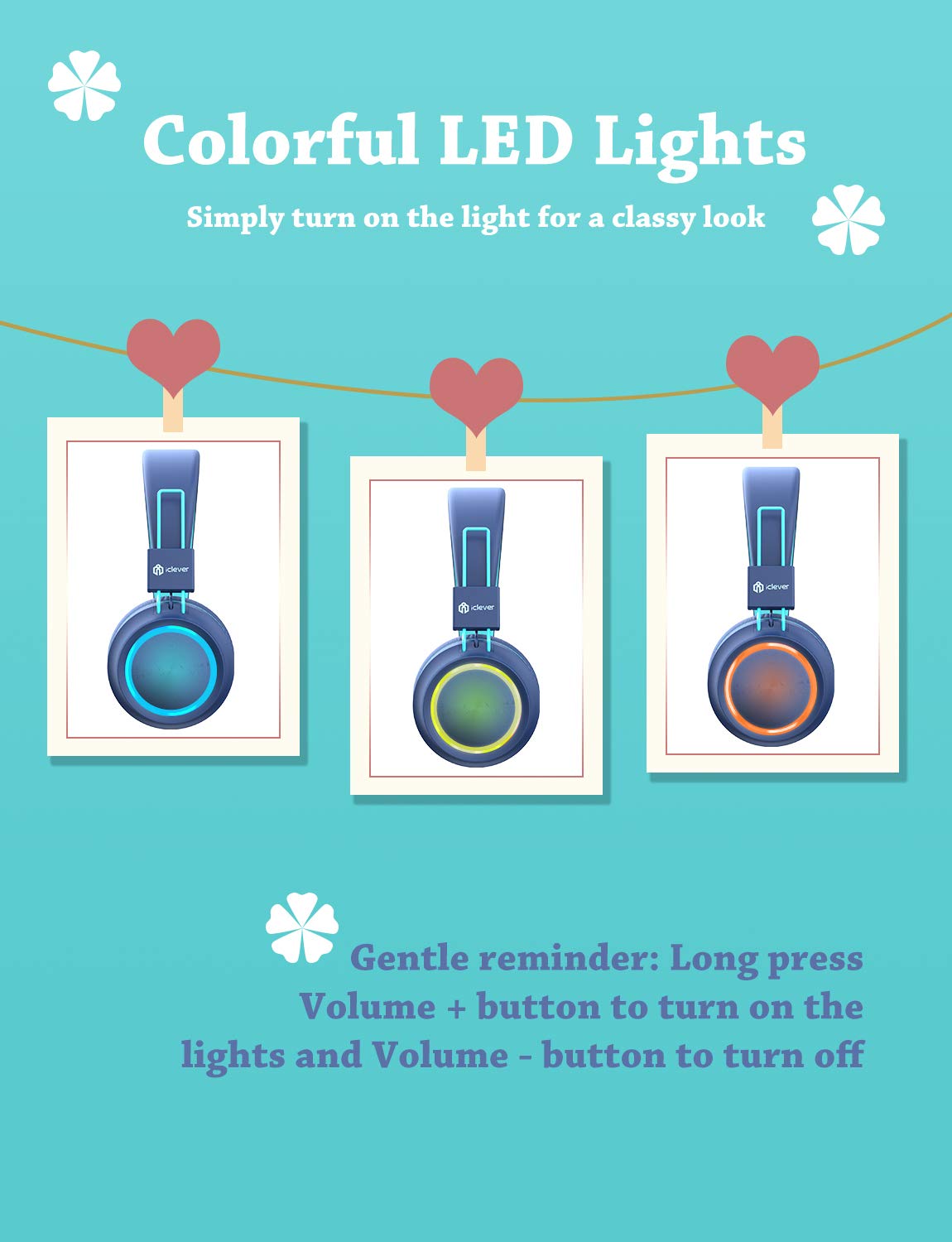 Foto 2 | Auriculares Bluetooth Iclever Bth03 Con Iluminación Led Para Niños, Color Azul - Venta Internacional.