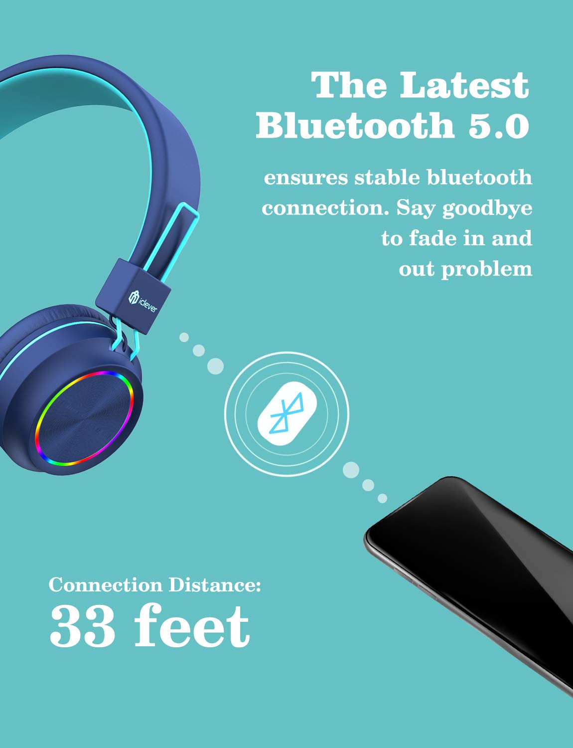 Foto 5 pulgar | Auriculares Bluetooth Iclever Bth03 Con Iluminación Led Para Niños, Color Azul - Venta Internacional.