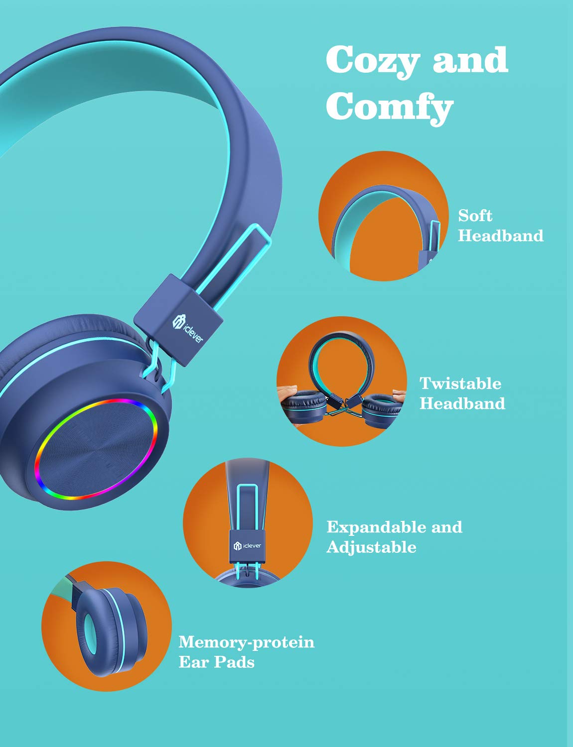 Foto 7 pulgar | Auriculares Bluetooth Iclever Bth03 Con Iluminación Led Para Niños, Color Azul - Venta Internacional.
