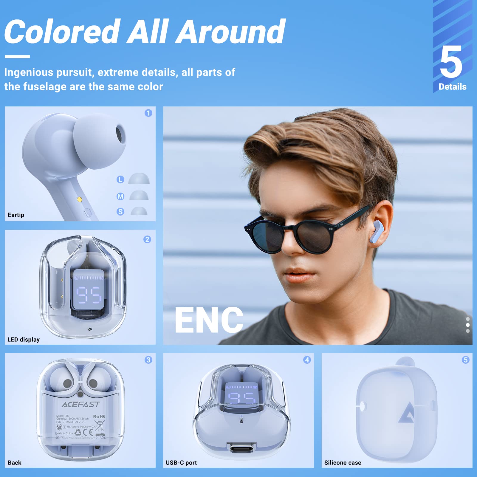 Foto 8 pulgar | Auriculares Inalámbricos Acefast T6 Bluetooth Con Cancelación De Ruido Enc - Venta Internacional.