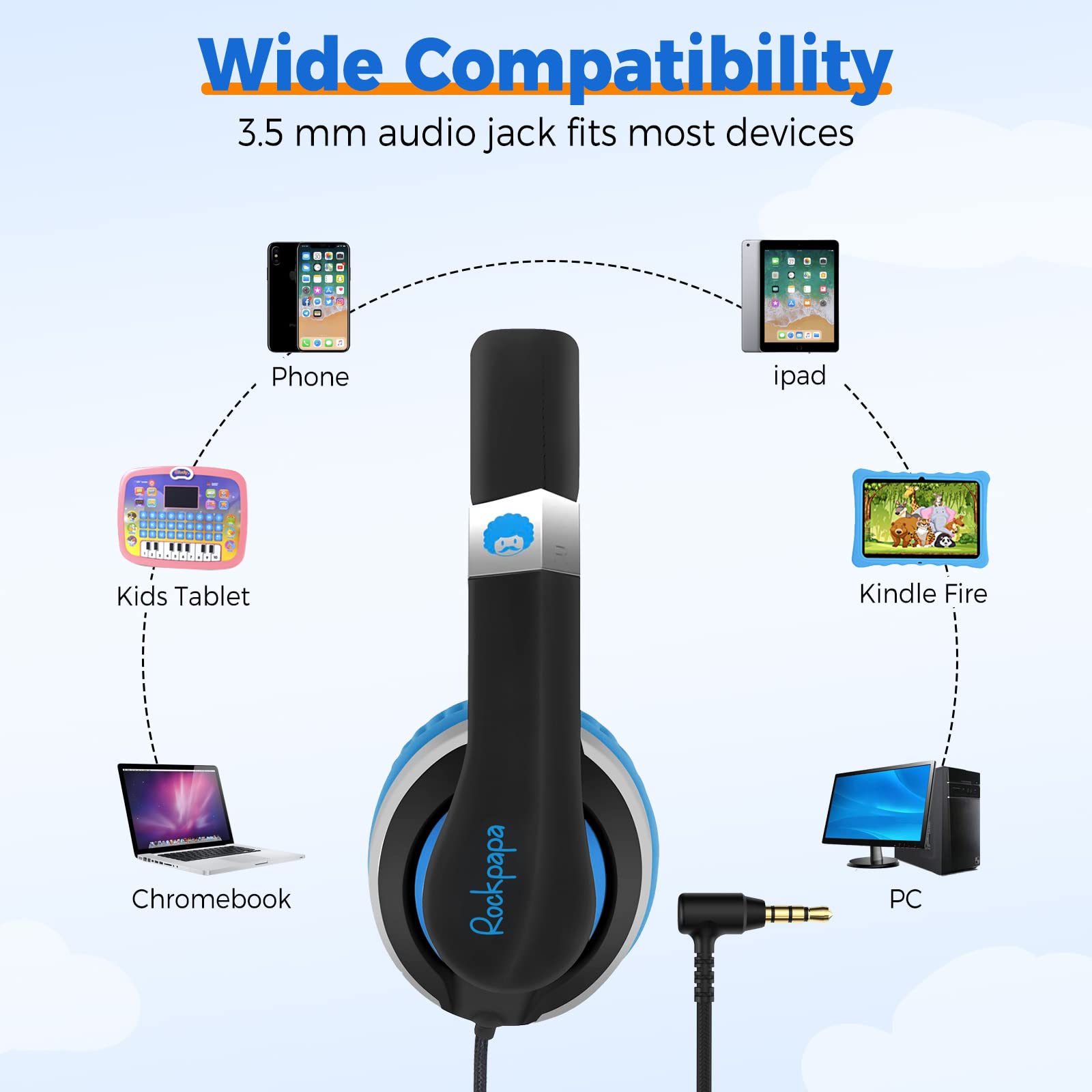Foto 5 pulgar | Auriculares Rockpapa Hs20 Con Cable Para Niños Con Micrófono Y Conector De 3,5 Mm - Venta Internacional.