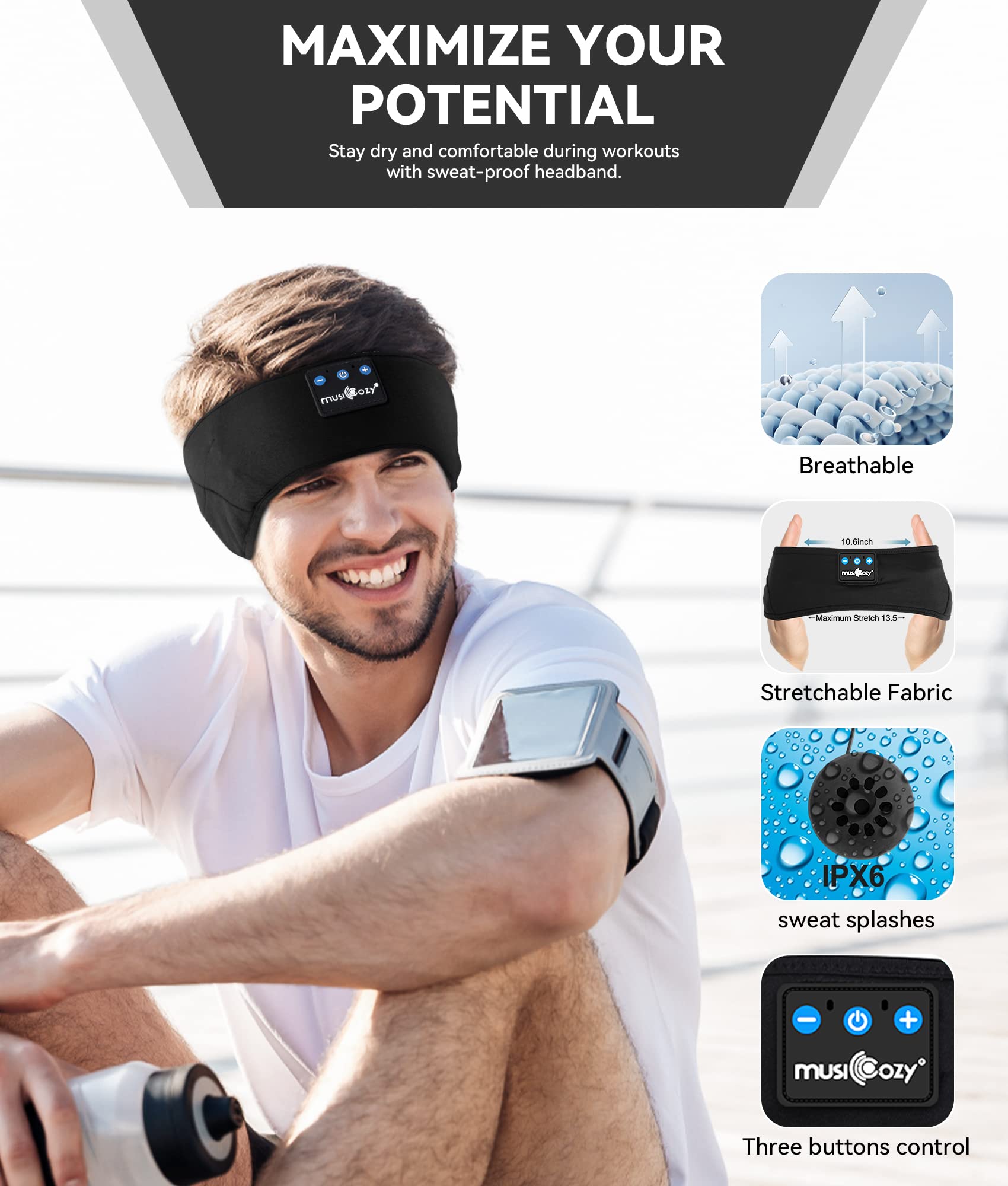 Foto 4 | Auriculares Para Dormir Con Diadema Musicozy Inalámbricos Bluetooth 5.2 - Venta Internacional.