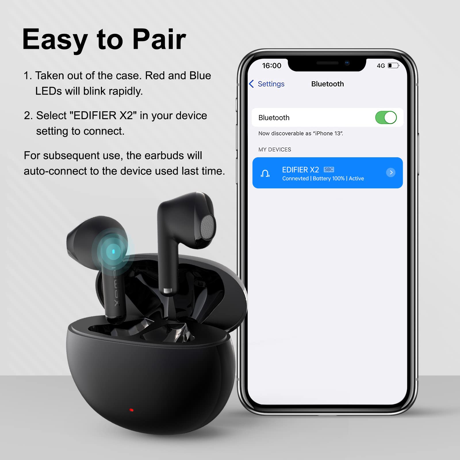 Foto 7 pulgar | Auriculares Inalámbricos Edifier X2 Bluetooth Con Micrófono, Color Negro - Venta Internacional.