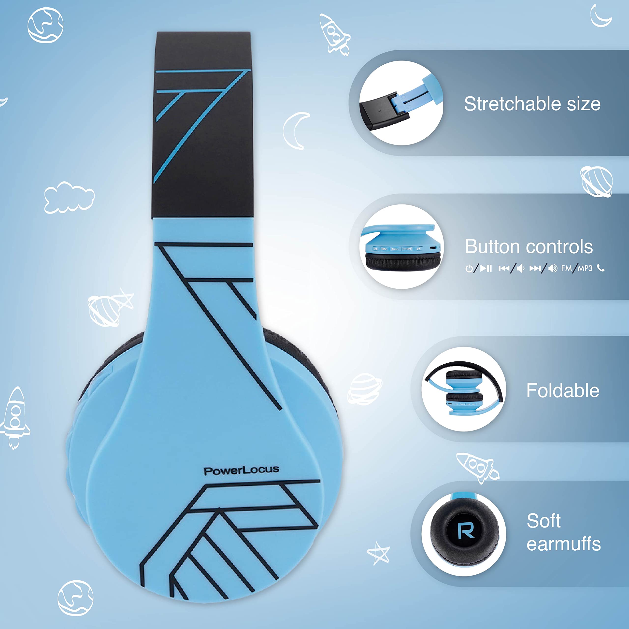 Foto 4 pulgar | Auriculares Bluetooth Powerlocus Para Niños Con Micrófono 85db - Venta Internacional.