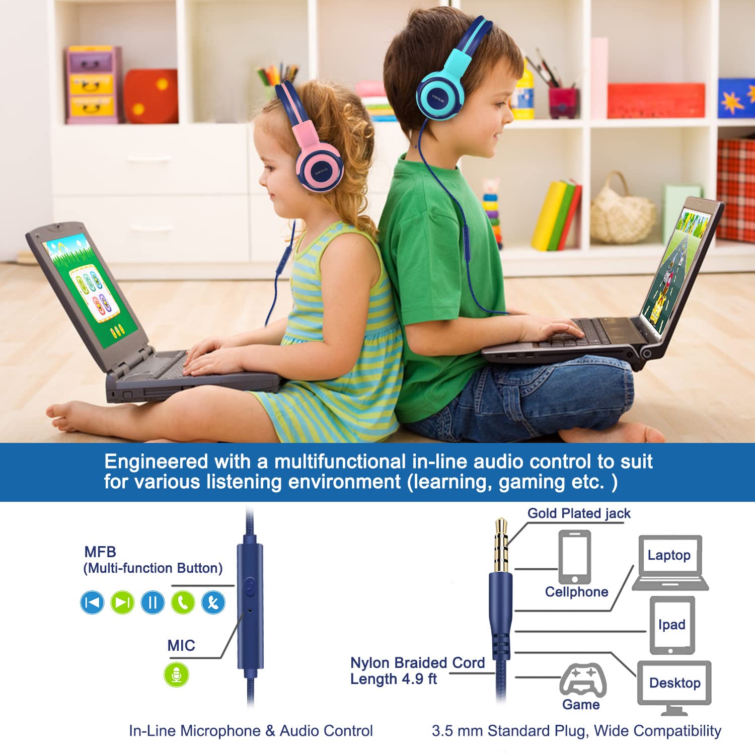 Foto 6 pulgar | Auriculares Simolio Para Niños Con Micrófono, Límite De Volumen 75 Db/85 Db/9 - Venta Internacional.