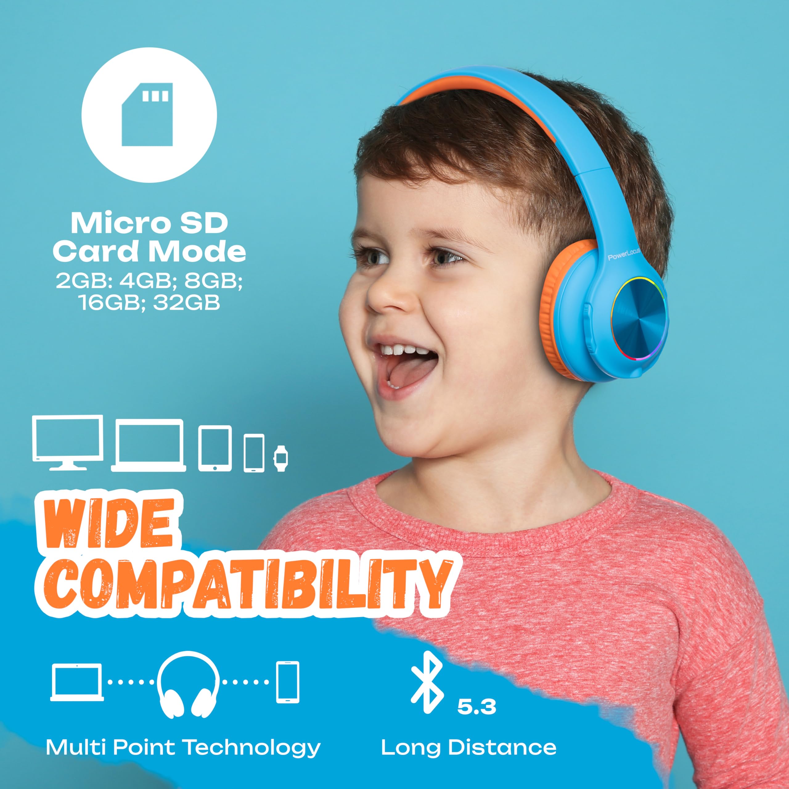 Foto 8 pulgar | Auriculares Bluetooth Powerlocus Led Para Niños Con Luces Led 30h - Venta Internacional.