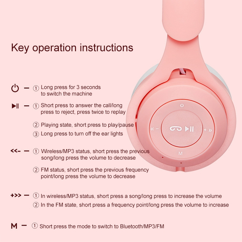 Foto 5 pulgar | Auriculares Bluetooth Coloridos Y Luminosos Bicolores Con Orejas M6 - Venta Internacional.