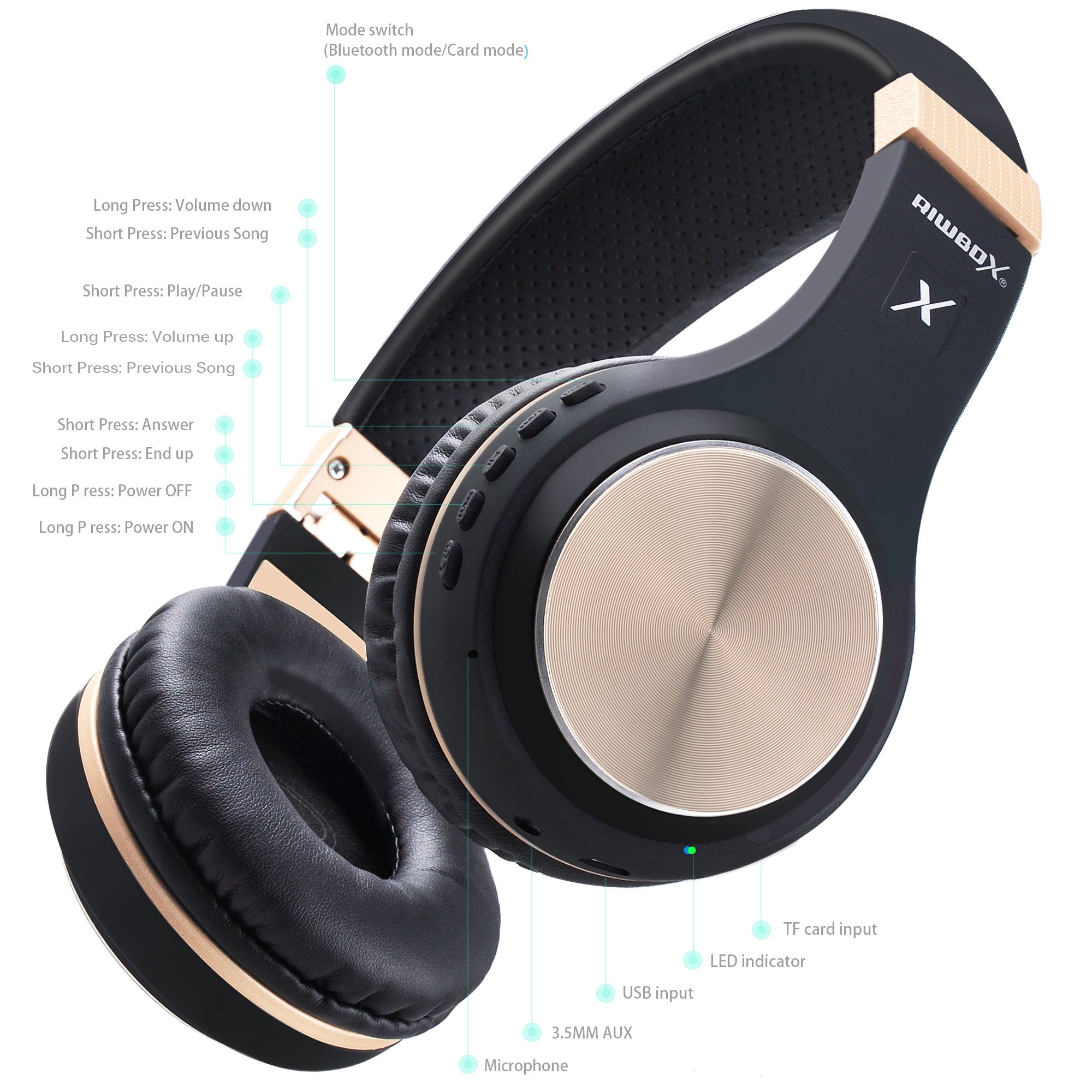 Foto 4 pulgar | Auriculares Bluetooth Riwbox Xbt-80 Plegables Para Colocar Sobre La Oreja Black Go - Venta Internacional.