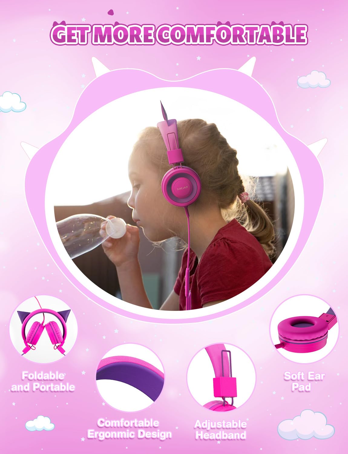 Foto 5 pulgar | Auriculares Simjar Cat Ear Kids Con Micrófono Y Limitador De Volumen - Venta Internacional.