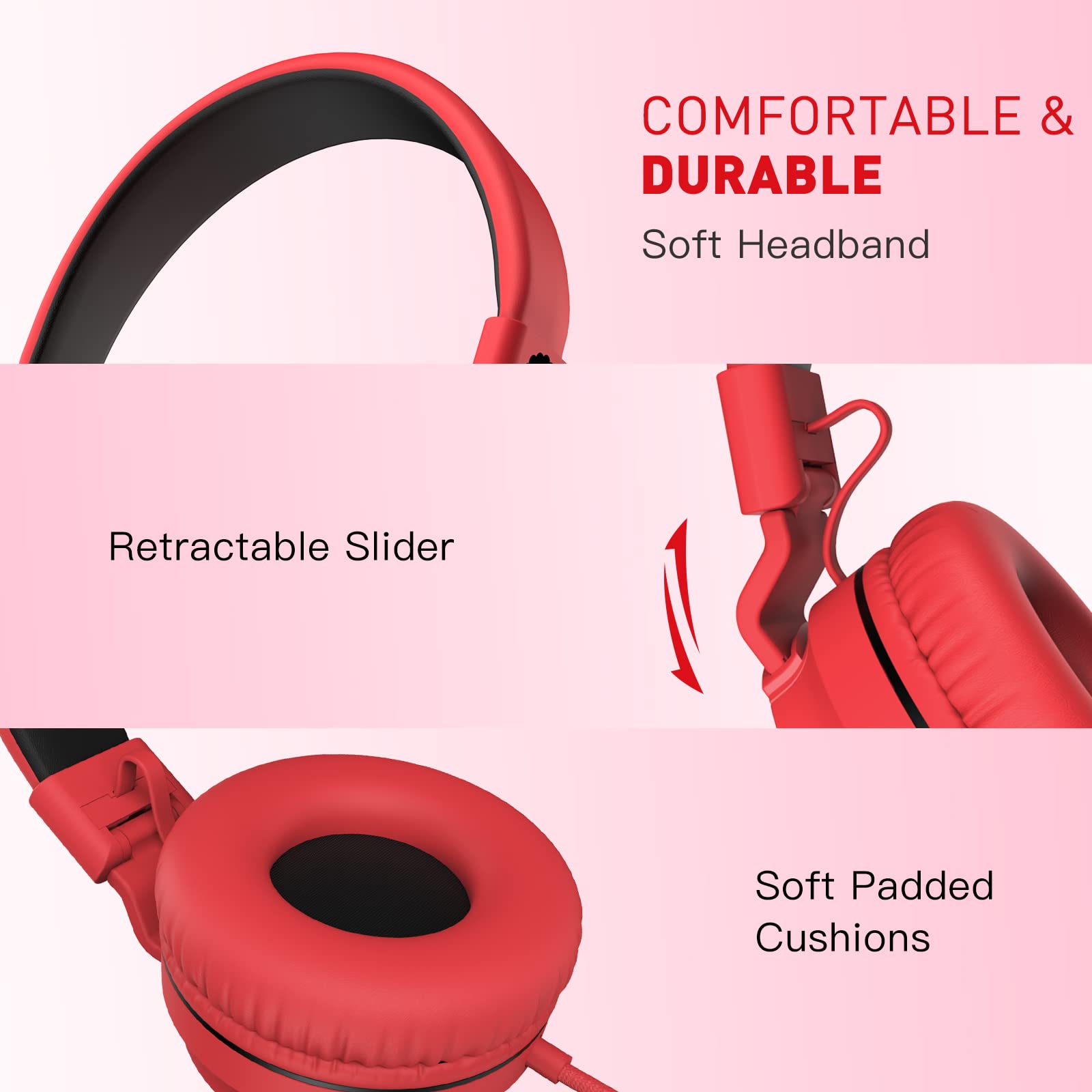 Foto 3 pulgar | Audífonos Alámbricos Rockpapa Rojos con Micrófono-Venta Internacional
