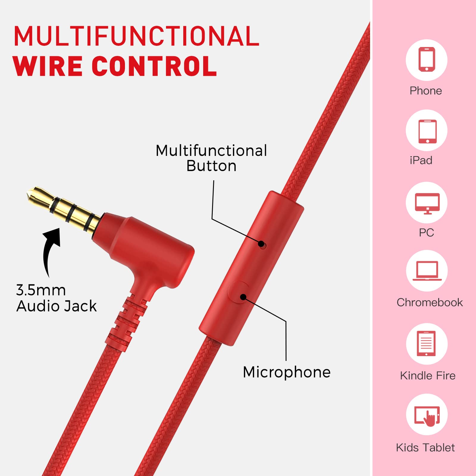 Foto 5 pulgar | Audífonos Alámbricos Rockpapa Rojos con Micrófono-Venta Internacional