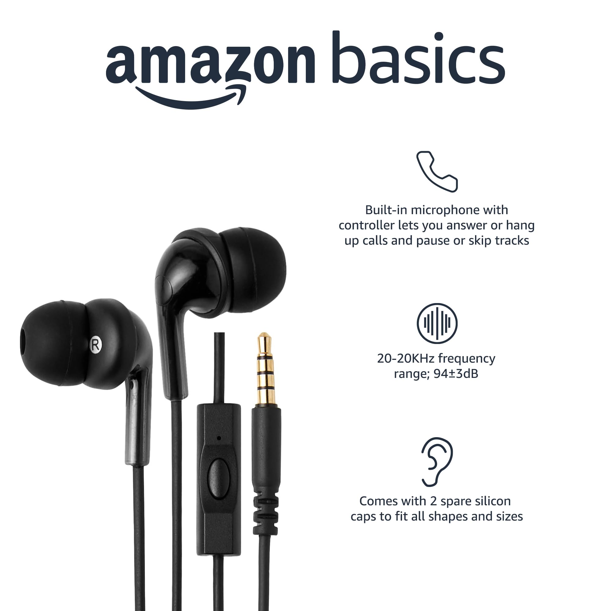 Foto 3 pulgar | Auriculares Intraurales Amazon Basics Con Cable Y Micrófono Negros - Venta Internacional.