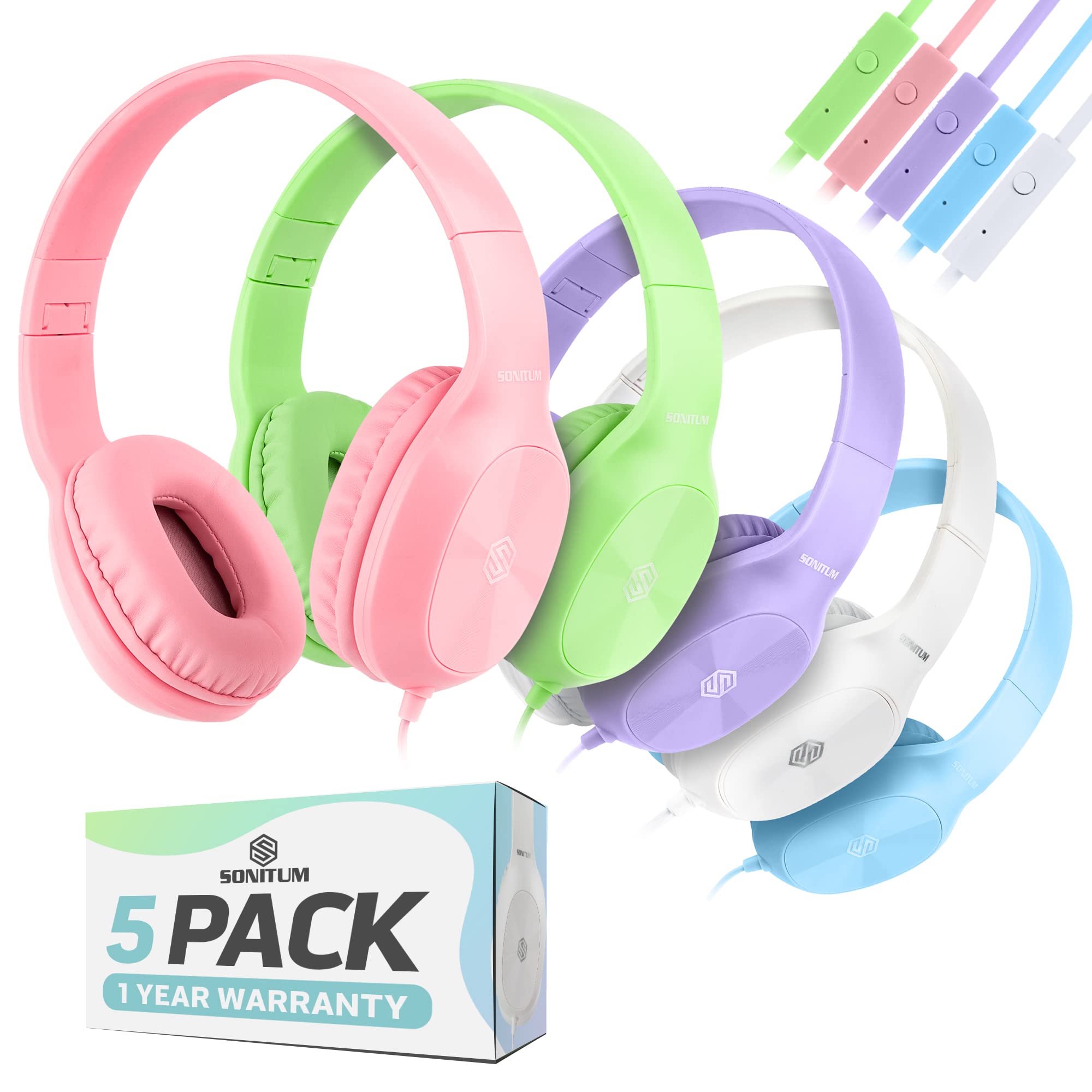 Foto 2 pulgar | Auriculares Sonitum Bulk Kids Con Micrófono, Paquete De 5 Unidades, Supraaurales, 3,5 Mm - Venta Internacional.