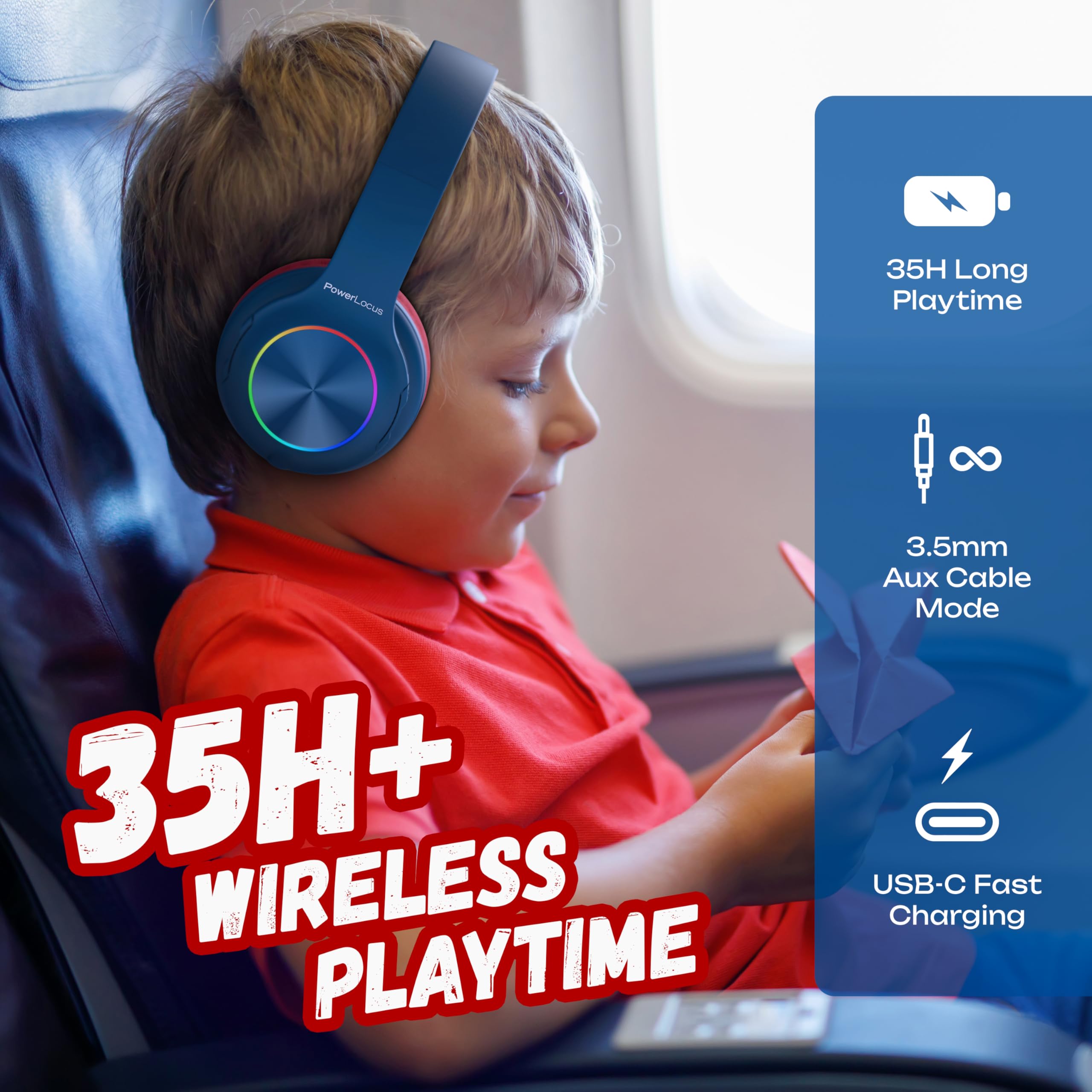 Foto 4 pulgar | Auriculares Bluetooth Powerlocus Led Para Niños Con Luces Led 30h - Venta Internacional.
