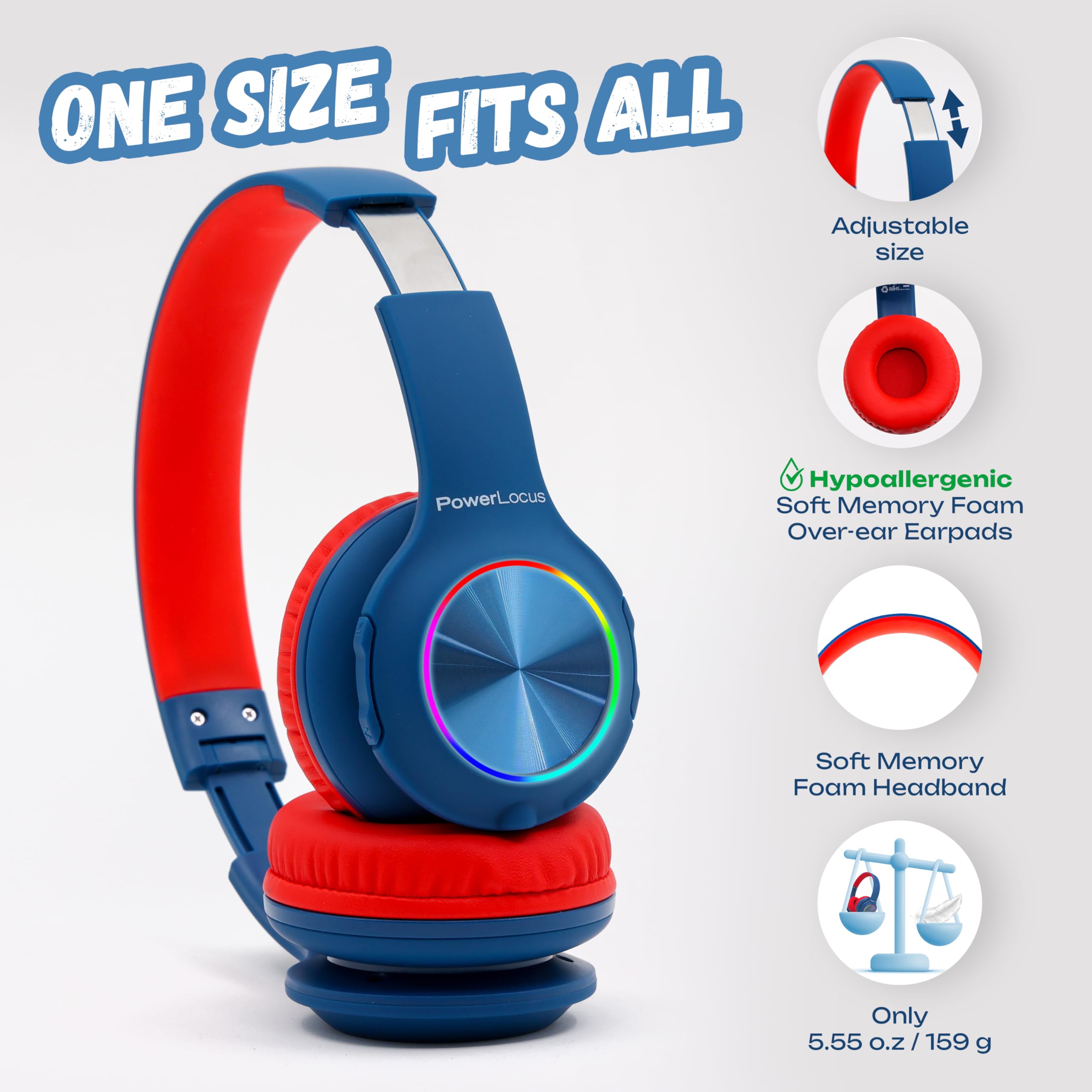 Foto 6 pulgar | Auriculares Bluetooth Powerlocus Led Para Niños Con Luces Led 30h - Venta Internacional.