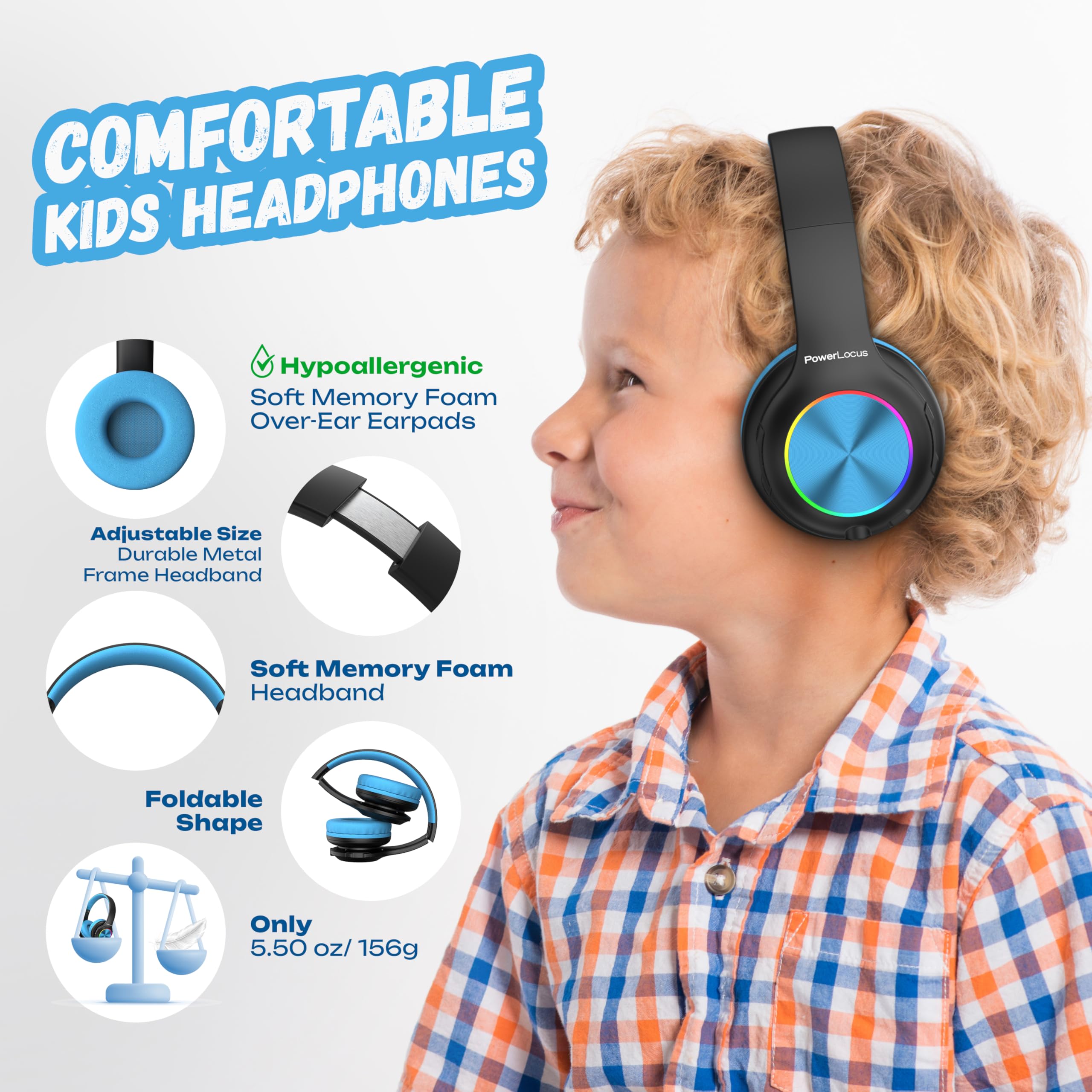 Foto 5 pulgar | Auriculares Bluetooth Powerlocus Led Para Niños Con Luces Led 30h - Venta Internacional.