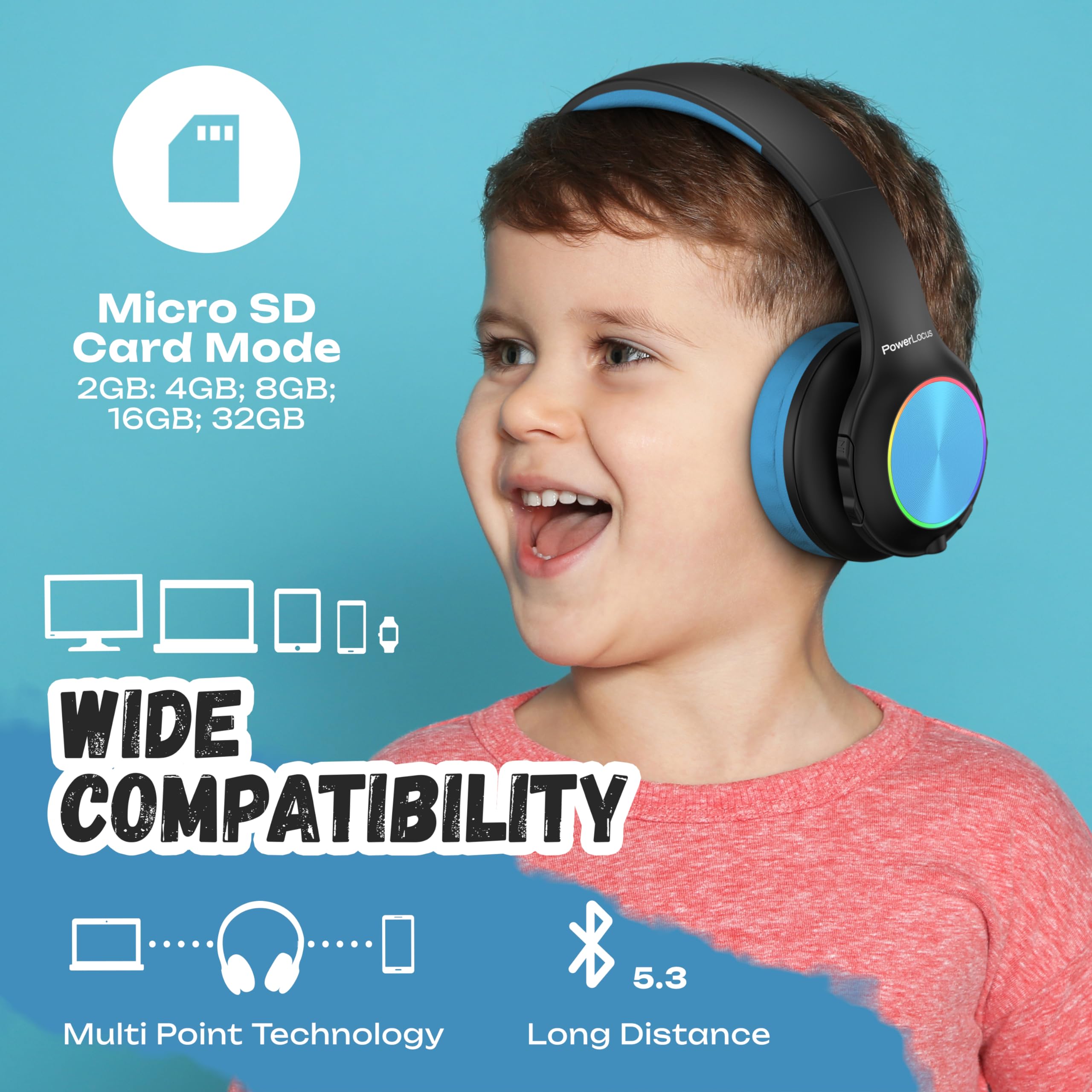 Foto 6 pulgar | Auriculares Bluetooth Powerlocus Led Para Niños Con Luces Led 30h - Venta Internacional.
