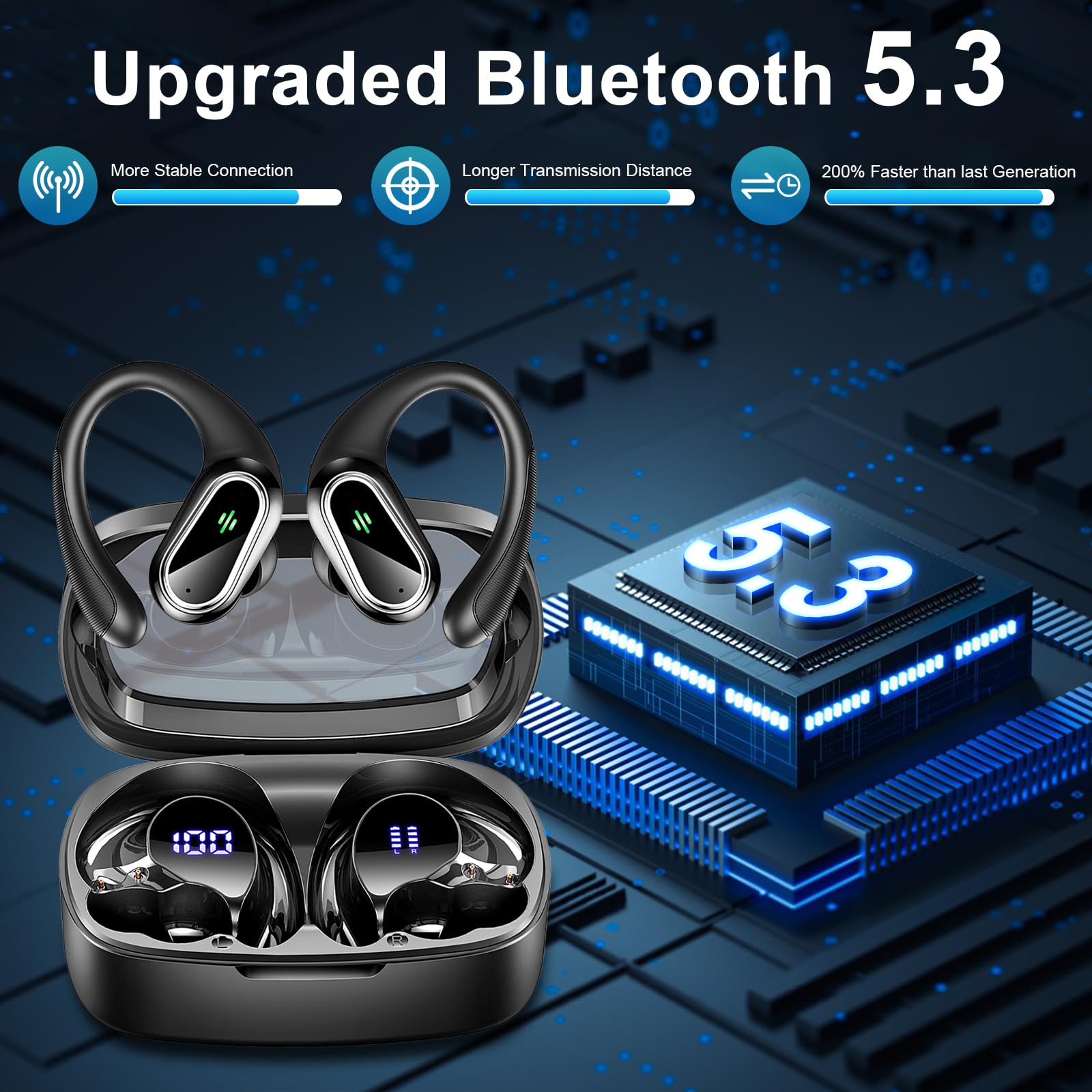 Foto 3 pulgar | Auriculares Inalámbricos, Deportivos Bluetooth 5.3 Con Ganchos Para La Oreja, Auriculares Intraurale - Venta Interna