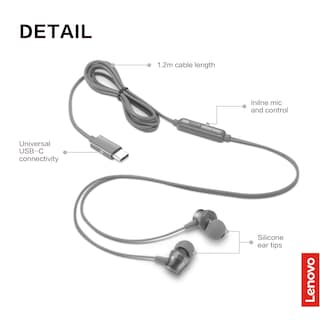 Foto 2 | Auriculares Intraurales Lenovo 300 Con Cable Usb-c Y Micrófono, Color Gris - Venta Internacional.